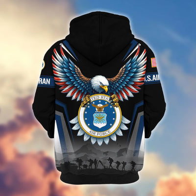Premium US Veterans Zip Hoodie, Gifts For US Veterans, Gifts On Father's Day, Veterans Day.
