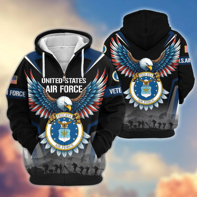Premium US Veterans Zip Hoodie, Gifts For US Veterans, Gifts On Father's Day, Veterans Day.