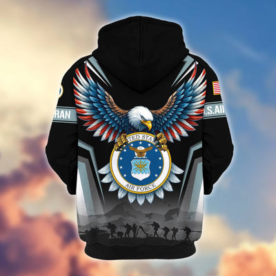 Premium US Veterans Zip Hoodie, Gifts For US Veterans, Gifts On Father's Day, Veterans Day.