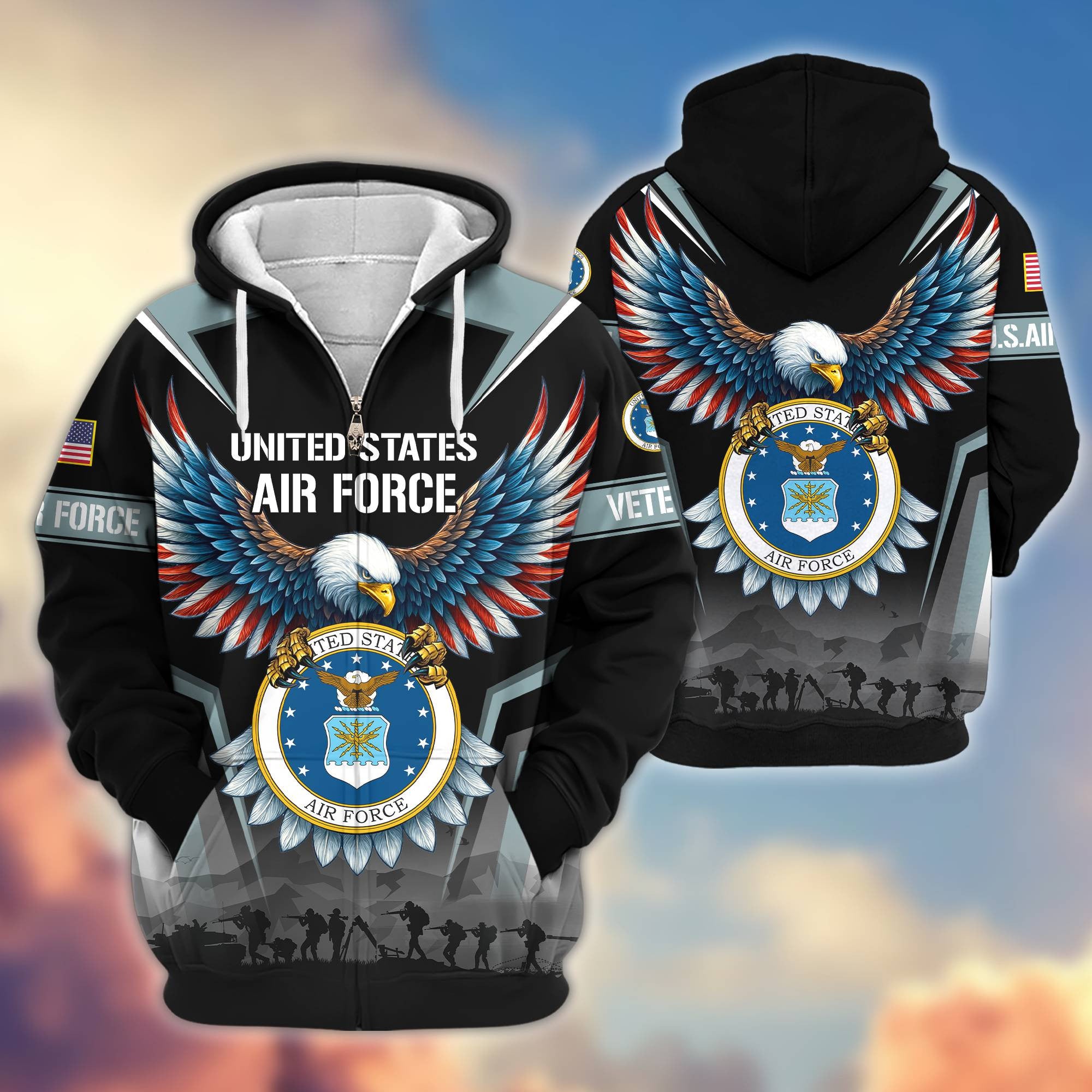 Premium US Veterans Zip Hoodie, Gifts For US Veterans, Gifts On Father's Day, Veterans Day.