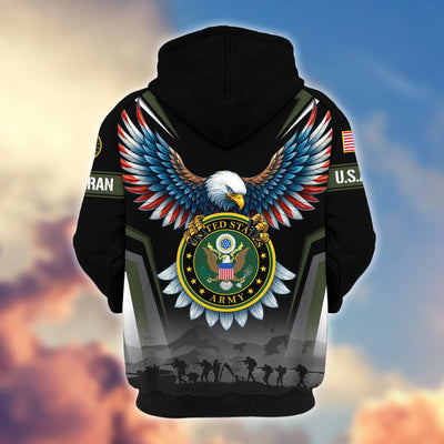 Premium US Veterans Zip Hoodie, Gifts For US Veterans, Gifts On Father's Day, Veterans Day.