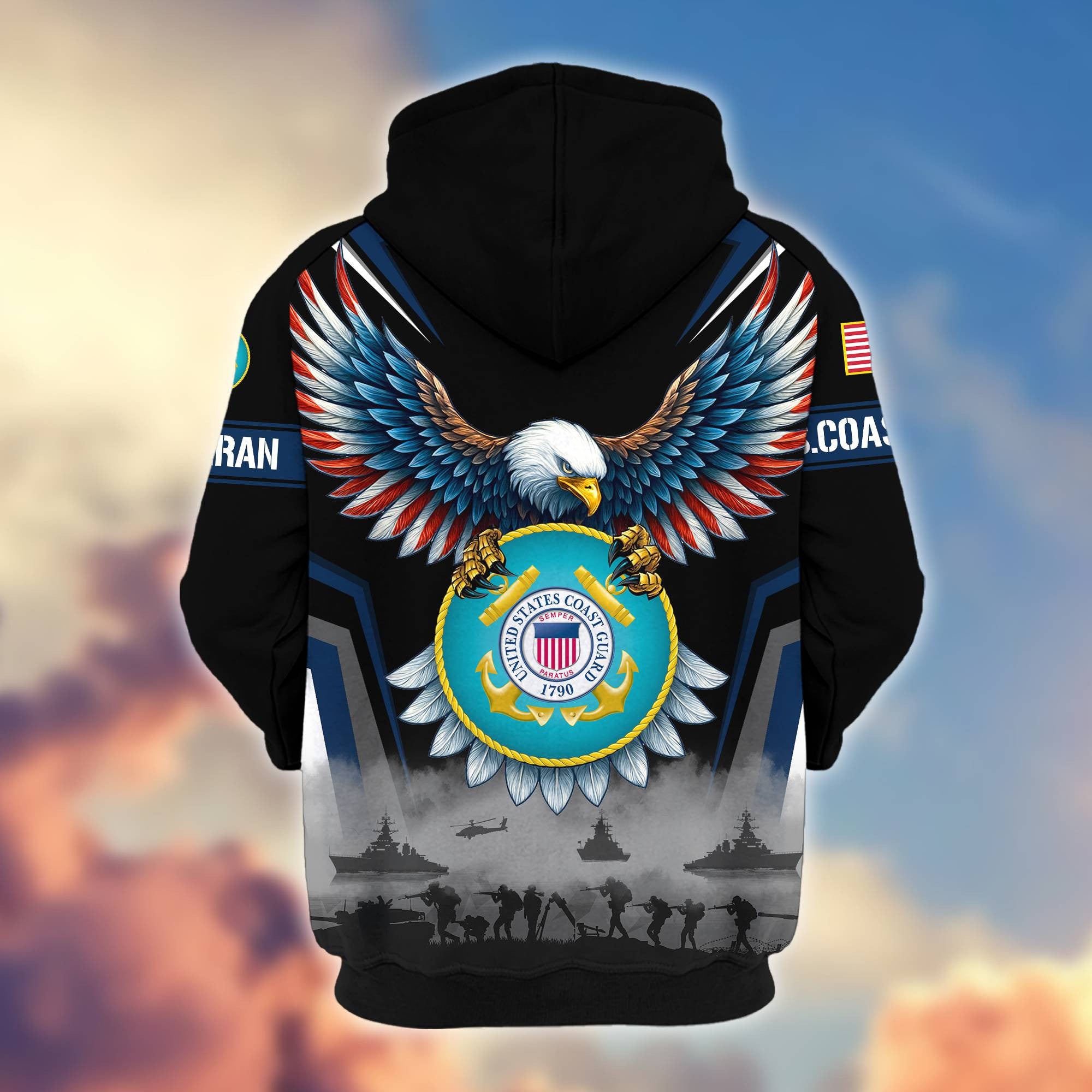 Premium US Veterans Zip Hoodie, Gifts For US Veterans, Gifts On Father's Day, Veterans Day.