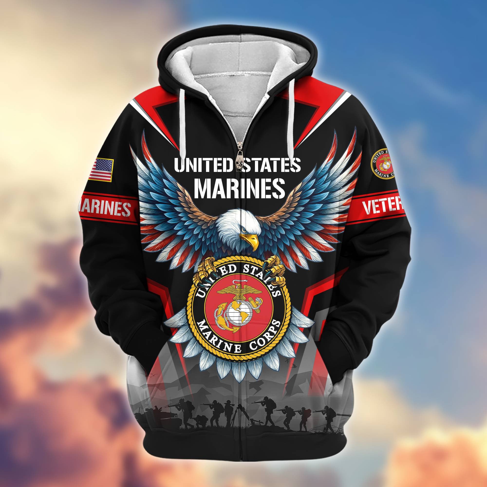 Premium US Veterans Zip Hoodie, Gifts For US Veterans, Gifts On Father's Day, Veterans Day.