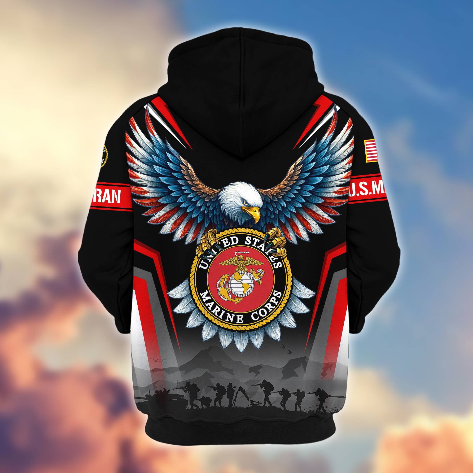Premium US Veterans Zip Hoodie, Gifts For US Veterans, Gifts On Father's Day, Veterans Day.