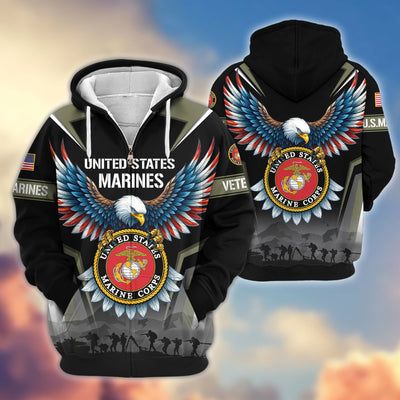 Premium US Veterans Zip Hoodie, Gifts For US Veterans, Gifts On Father's Day, Veterans Day.
