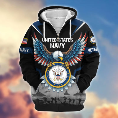 Premium US Veterans Zip Hoodie, Gifts For US Veterans, Gifts On Father's Day, Veterans Day.