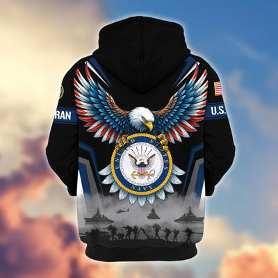 Premium US Veterans Zip Hoodie, Gifts For US Veterans, Gifts On Father's Day, Veterans Day.