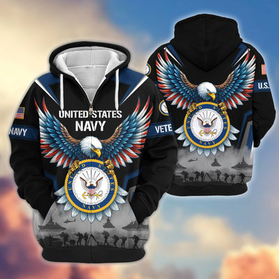 Premium US Veterans Zip Hoodie, Gifts For US Veterans, Gifts On Father's Day, Veterans Day.