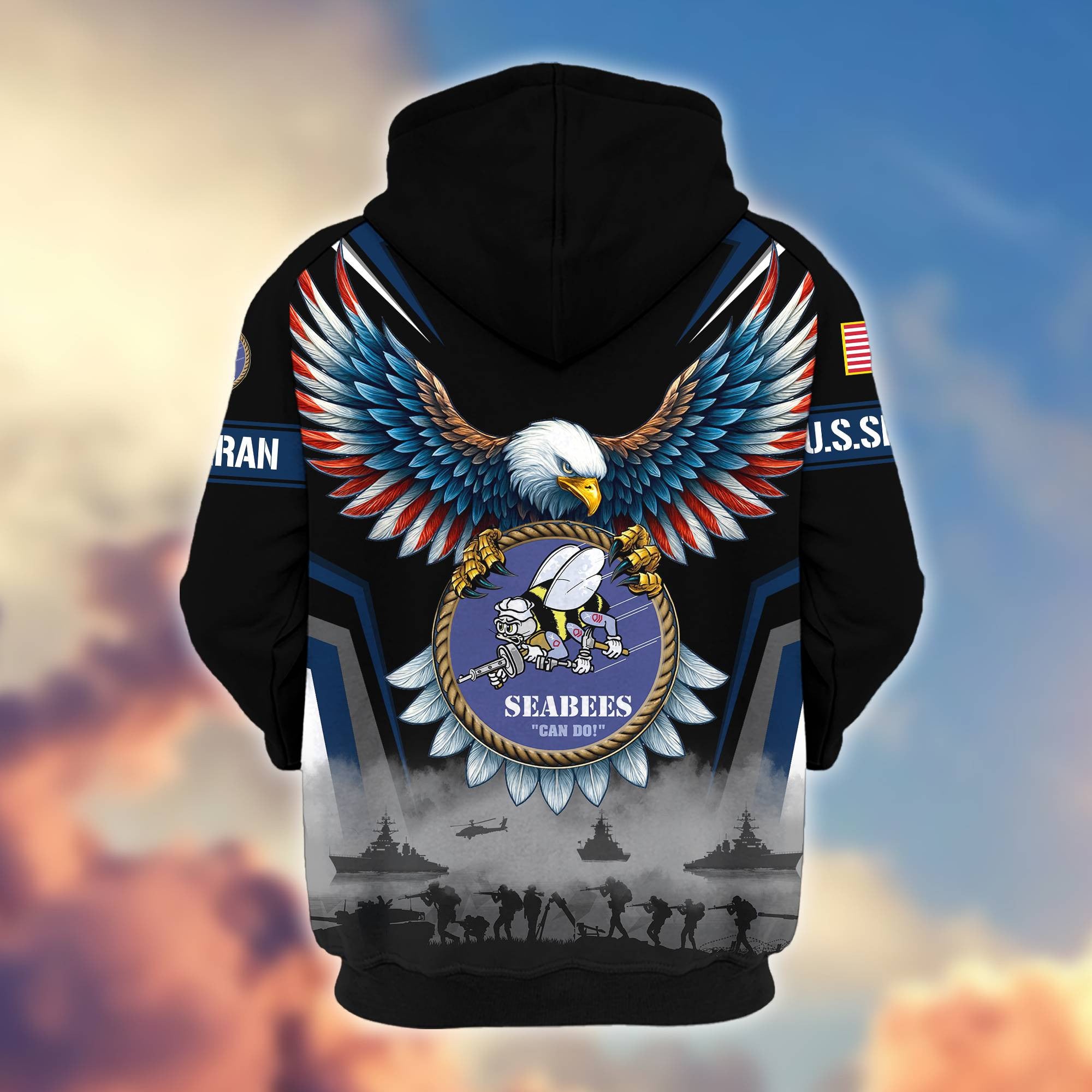 Premium US Veterans Zip Hoodie, Gifts For US Veterans, Gifts On Father's Day, Veterans Day.