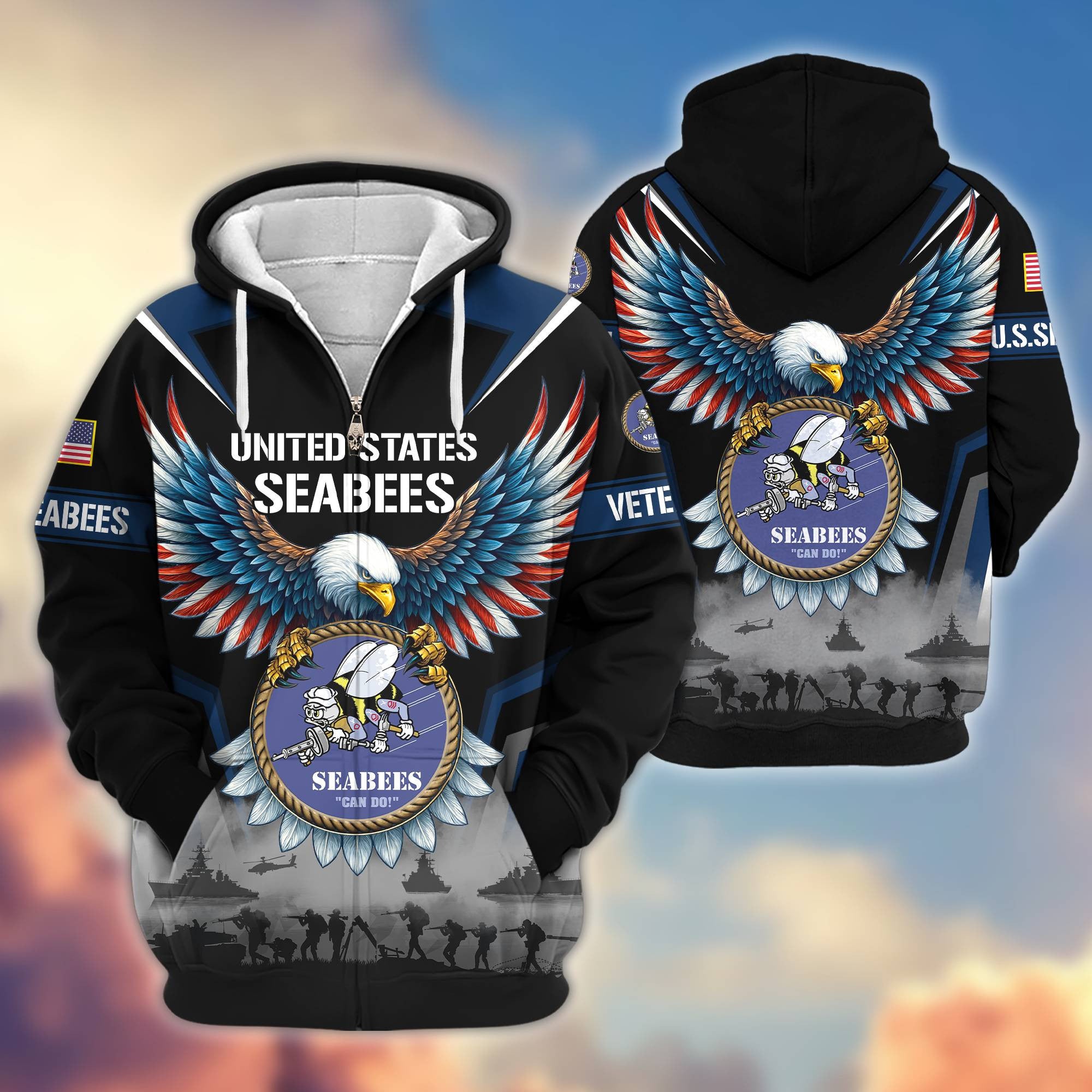 Premium US Veterans Zip Hoodie, Gifts For US Veterans, Gifts On Father's Day, Veterans Day.