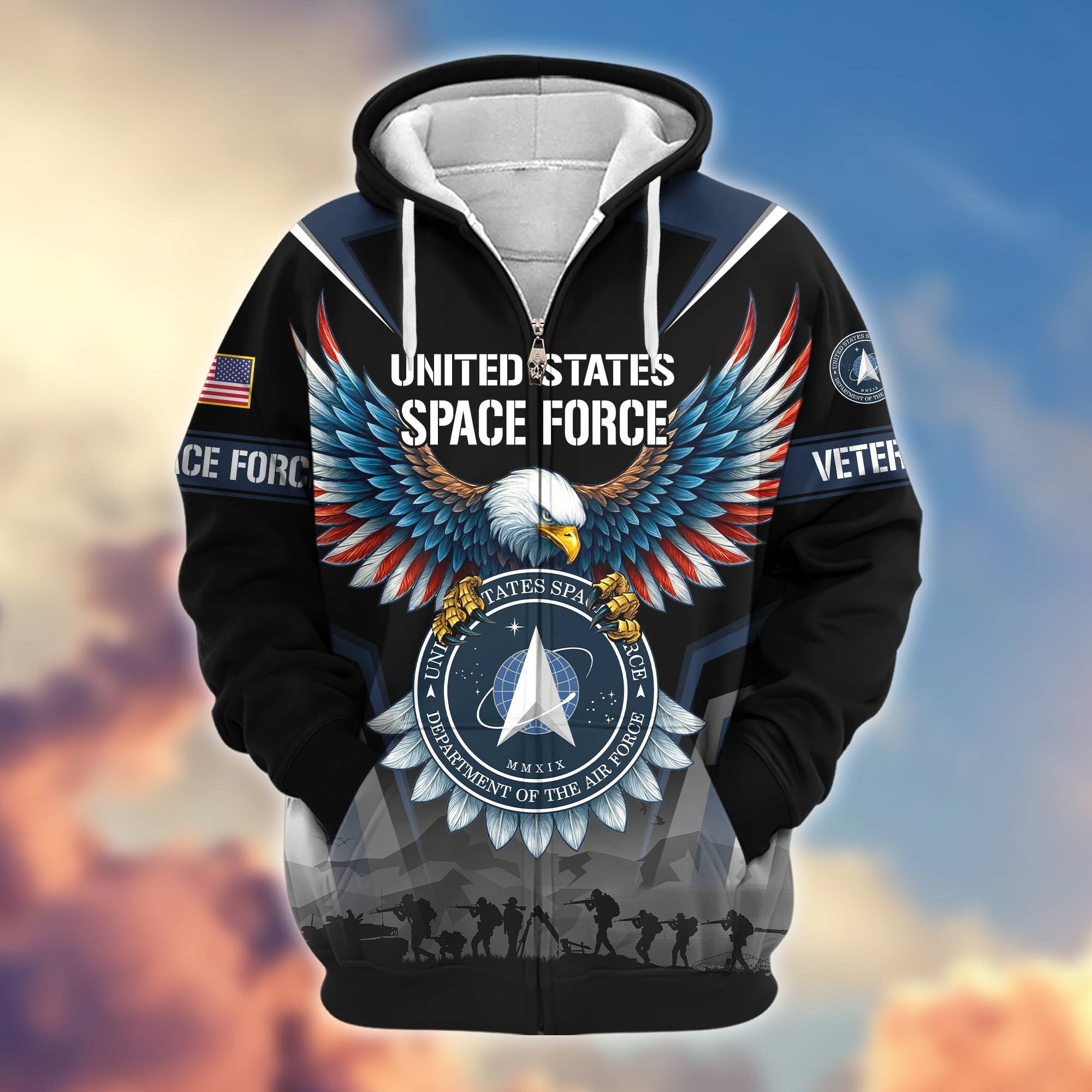 Premium US Veterans Zip Hoodie, Gifts For US Veterans, Gifts On Father's Day, Veterans Day.