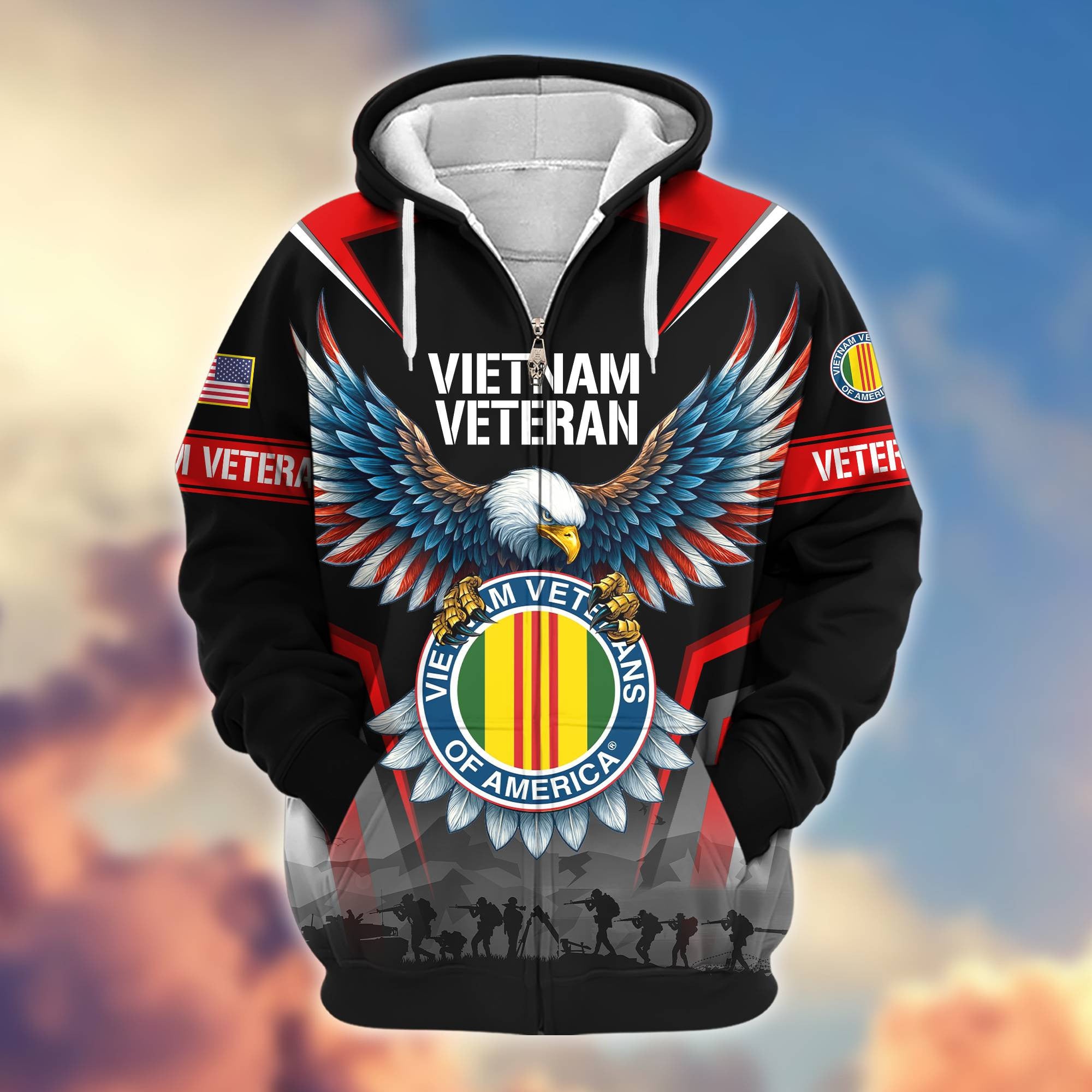 Premium US Veterans Zip Hoodie, Gifts For US Veterans, Gifts On Father's Day, Veterans Day.