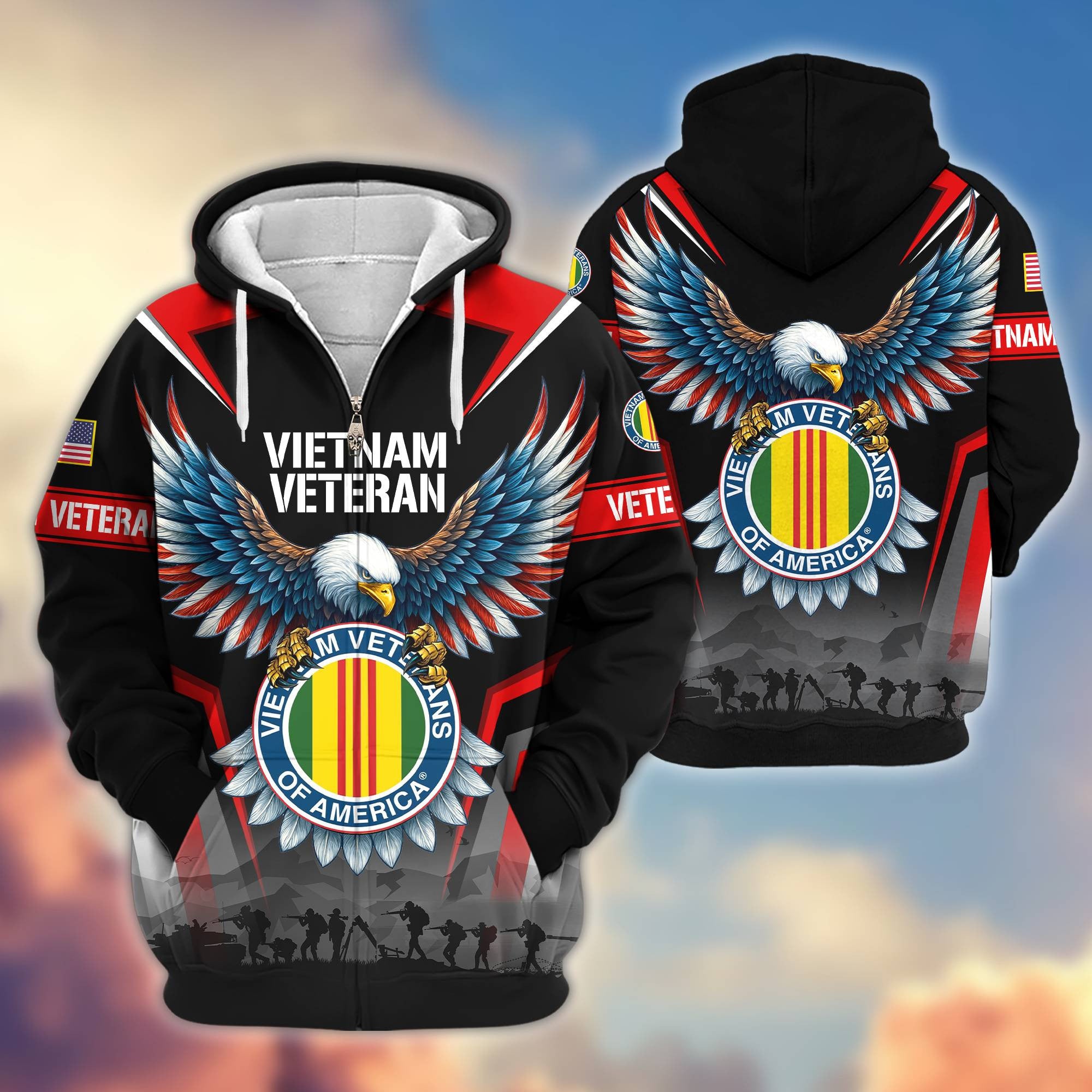Premium US Veterans Zip Hoodie, Gifts For US Veterans, Gifts On Father's Day, Veterans Day.