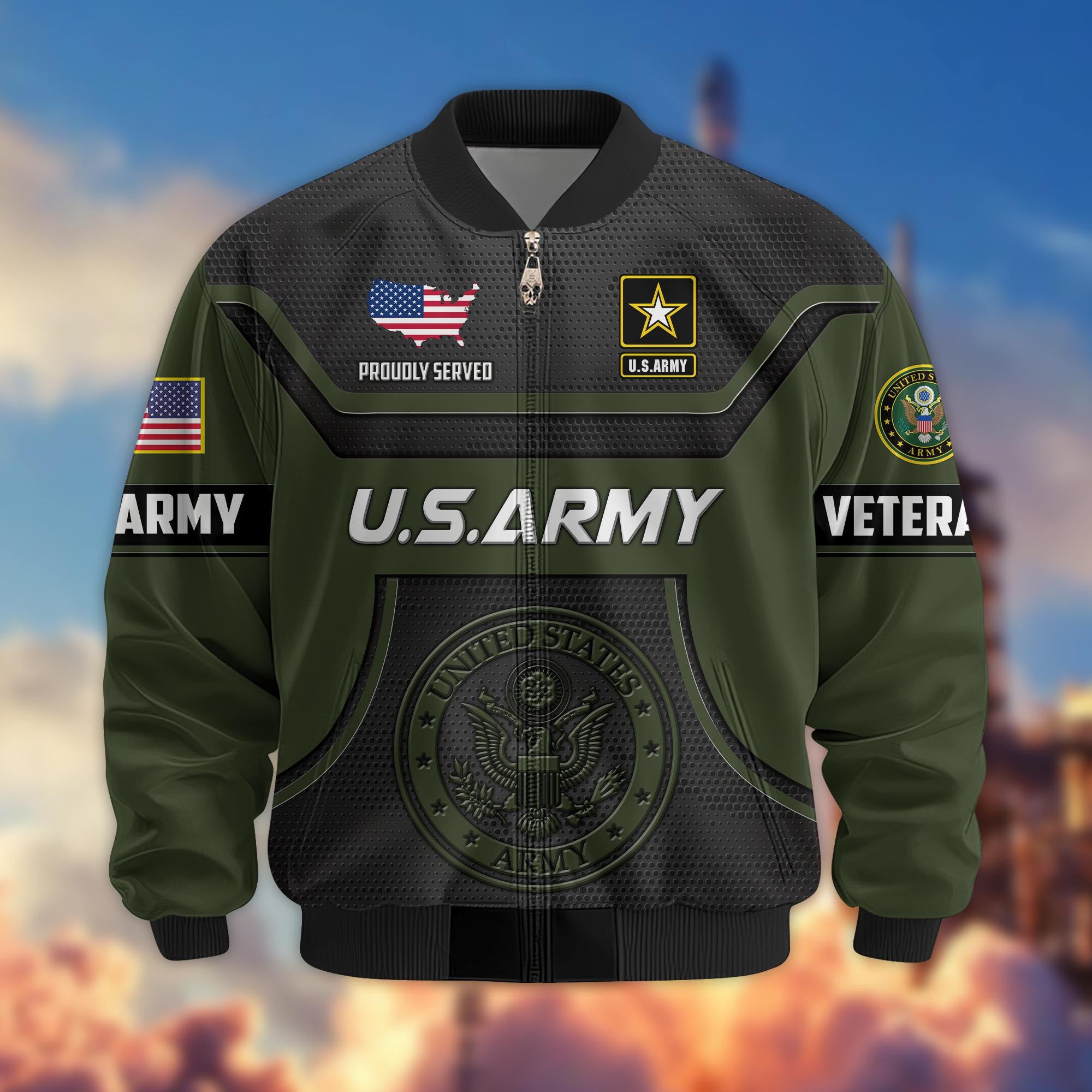 Premium US Veterans Bomber Jacket, Gifts For US Veterans, Gifts On Father's Day, Veterans Day.