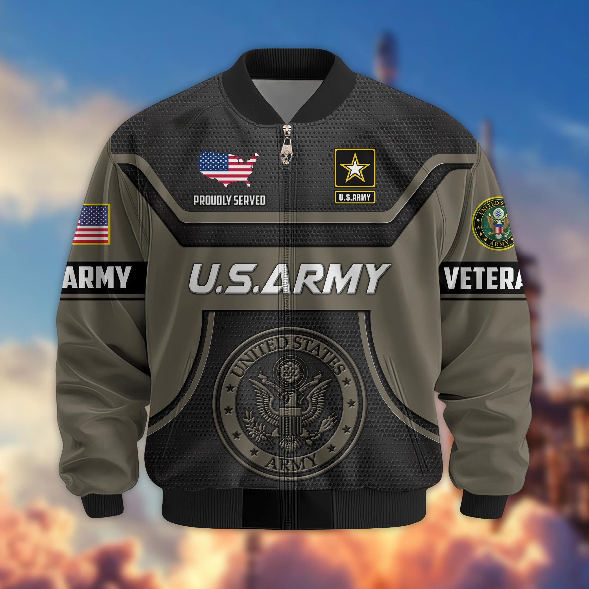 Premium US Veterans Bomber Jacket, Gifts For US Veterans, Gifts On Father's Day, Veterans Day.