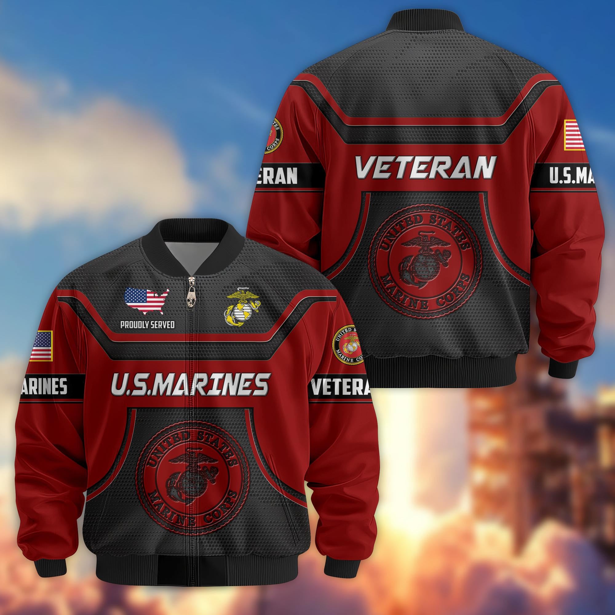Premium US Veterans Bomber Jacket, Gifts For US Veterans, Gifts On Father's Day, Veterans Day.