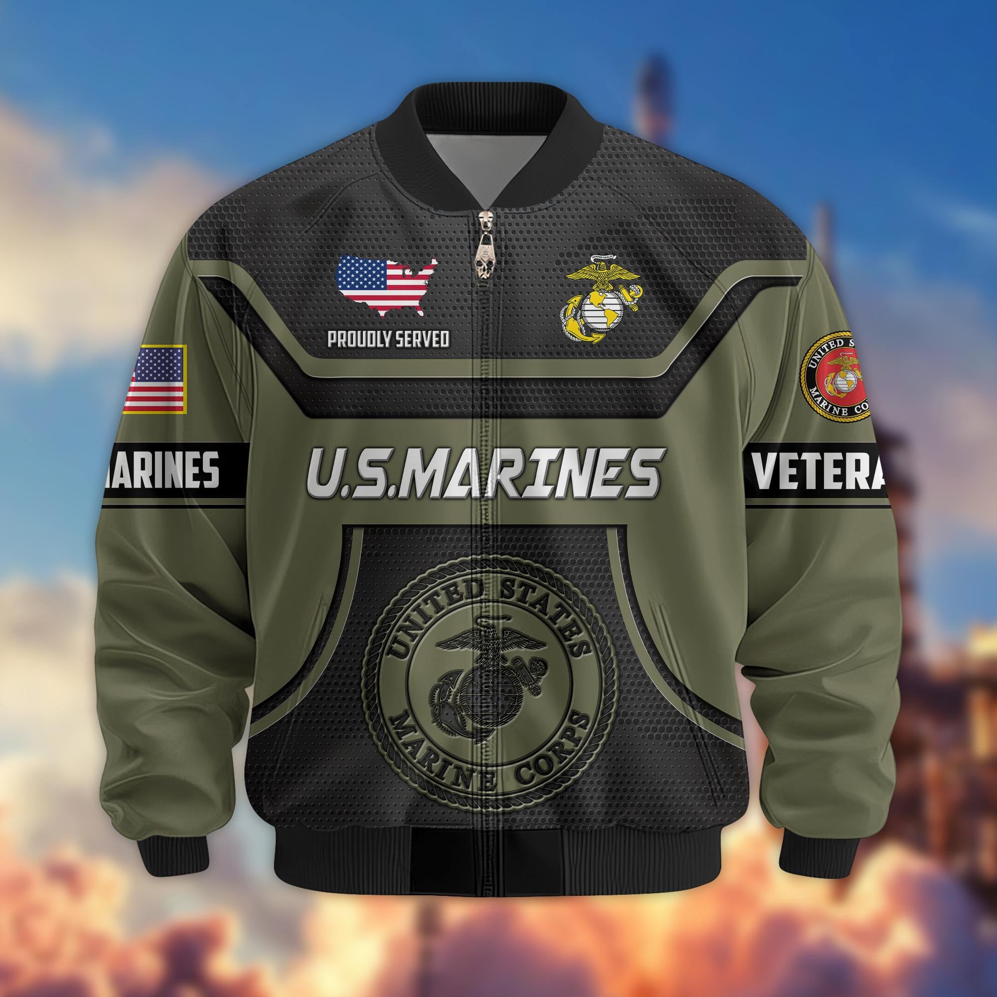 Premium US Veterans Bomber Jacket, Gifts For US Veterans, Gifts On Father's Day, Veterans Day.