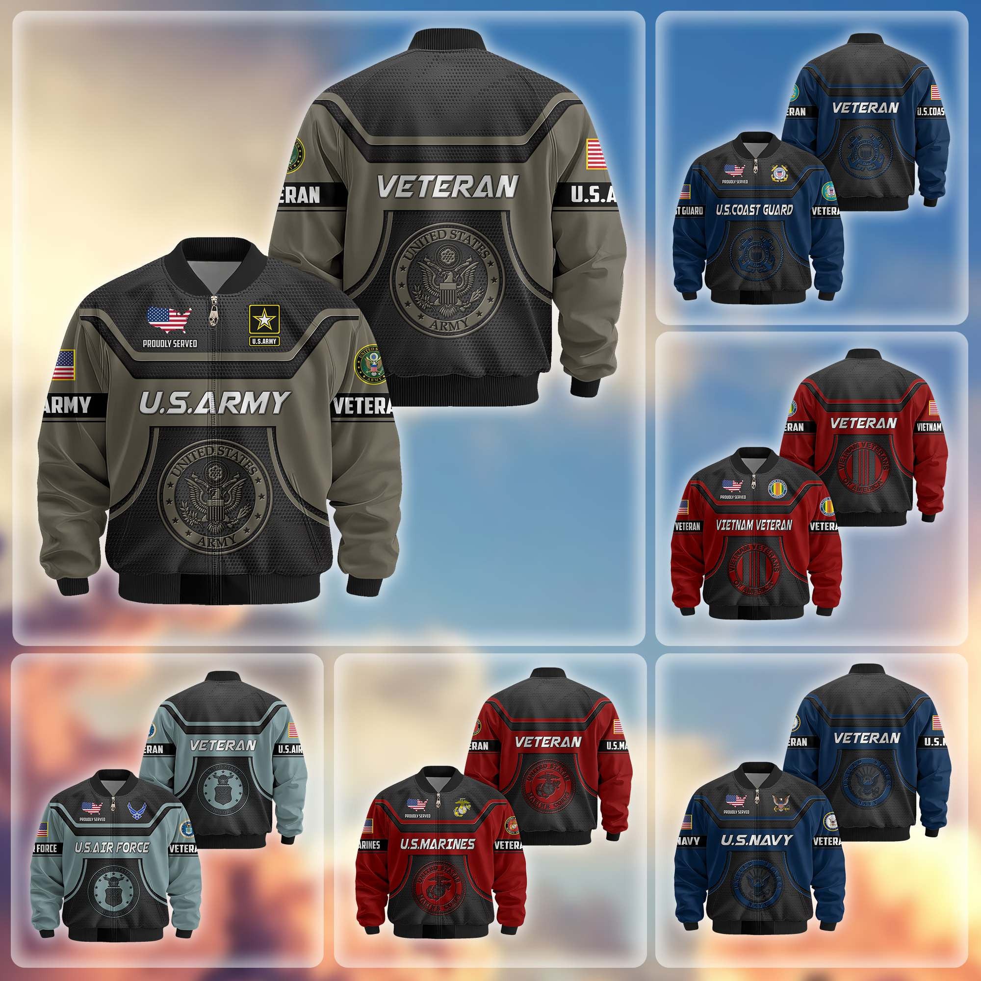 Premium US Veterans Bomber Jacket, Gifts For US Veterans, Gifts On Father's Day, Veterans Day.