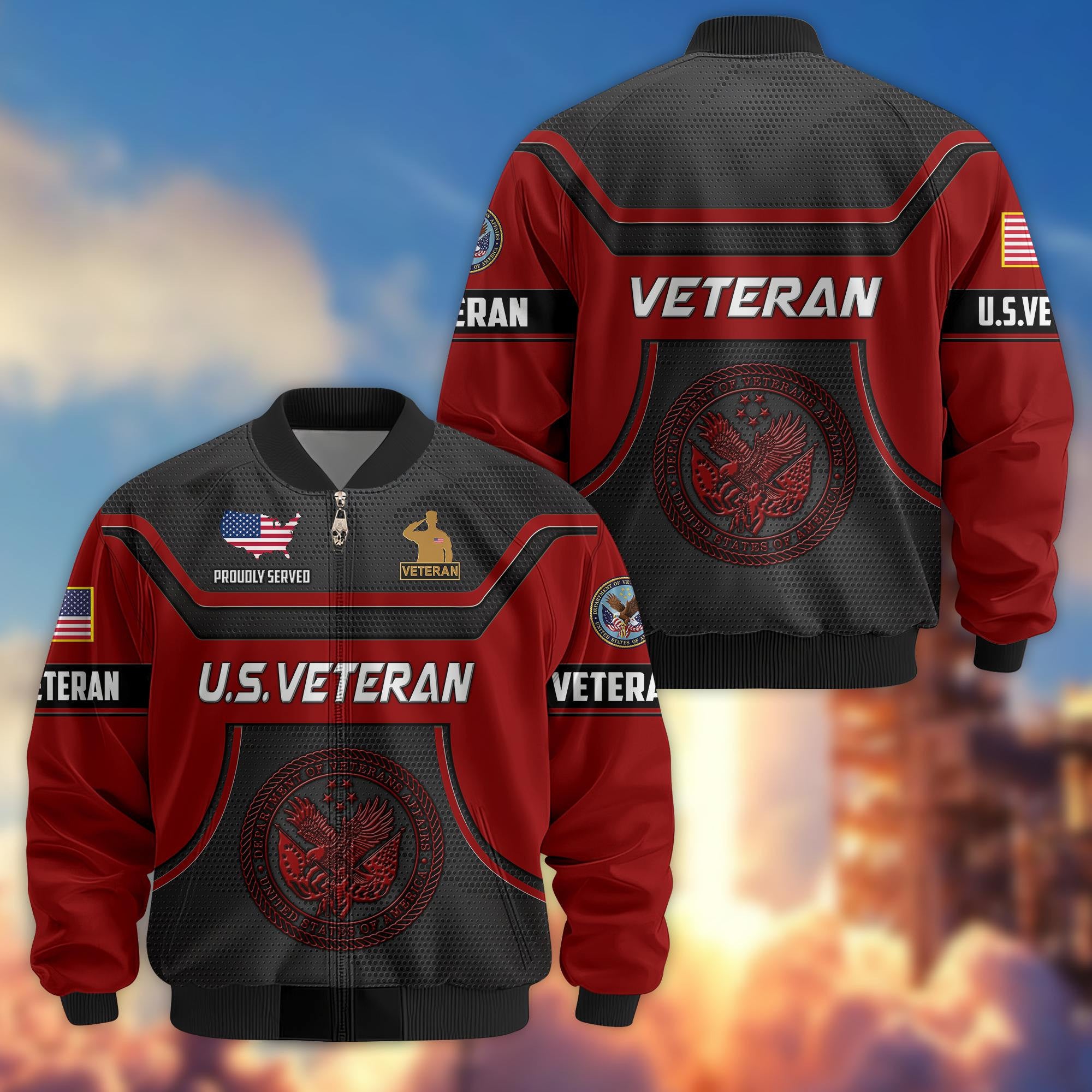 Premium US Veterans Bomber Jacket, Gifts For US Veterans, Gifts On Father's Day, Veterans Day.