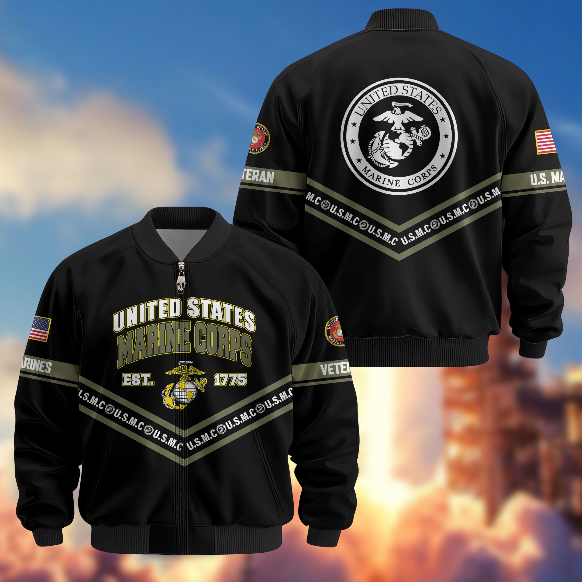 Premium US Veterans Bomber Jacket, Gifts For US Veterans, Gifts On Father's Day, Veterans Day.