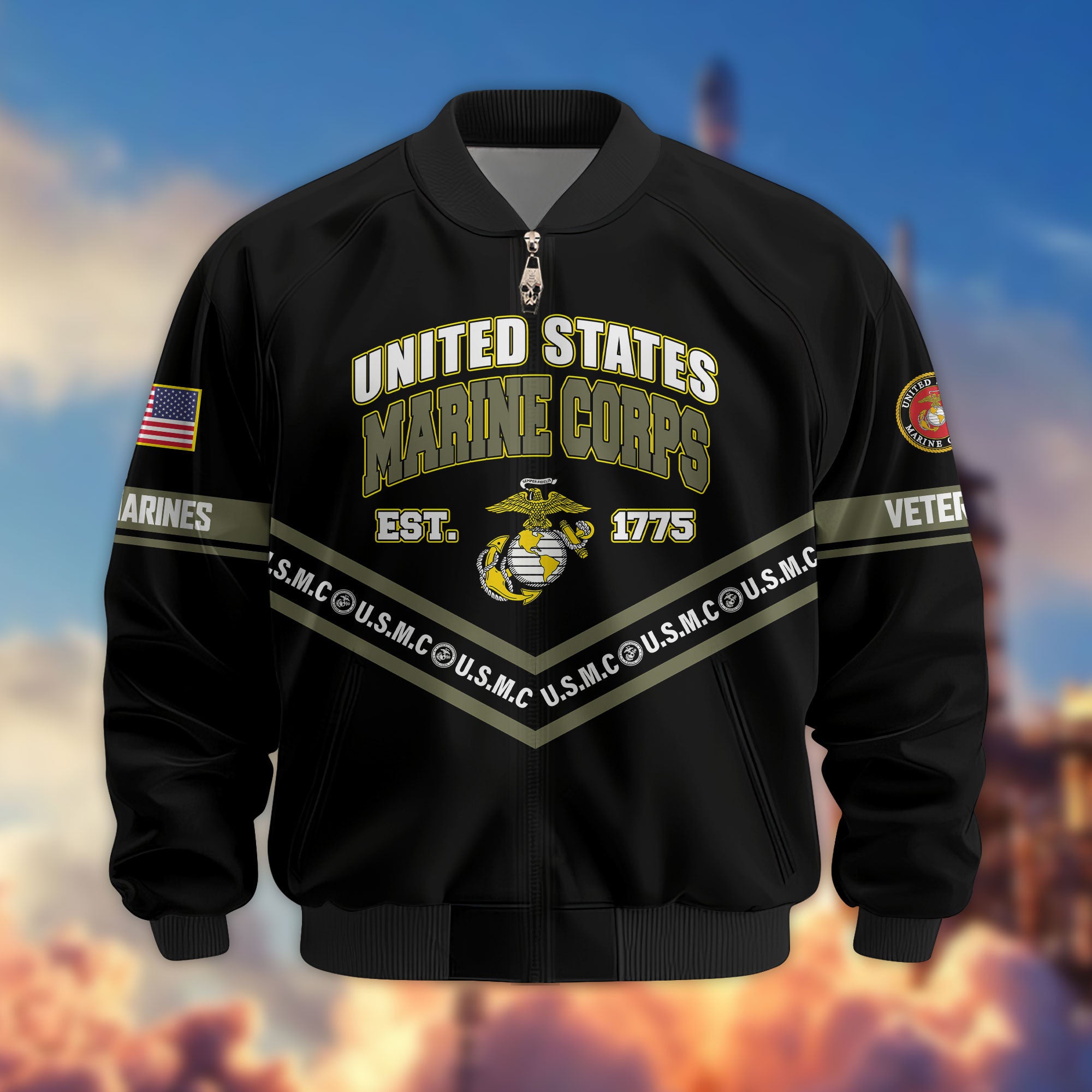 Premium US Veterans Bomber Jacket, Gifts For US Veterans, Gifts On Father's Day, Veterans Day.