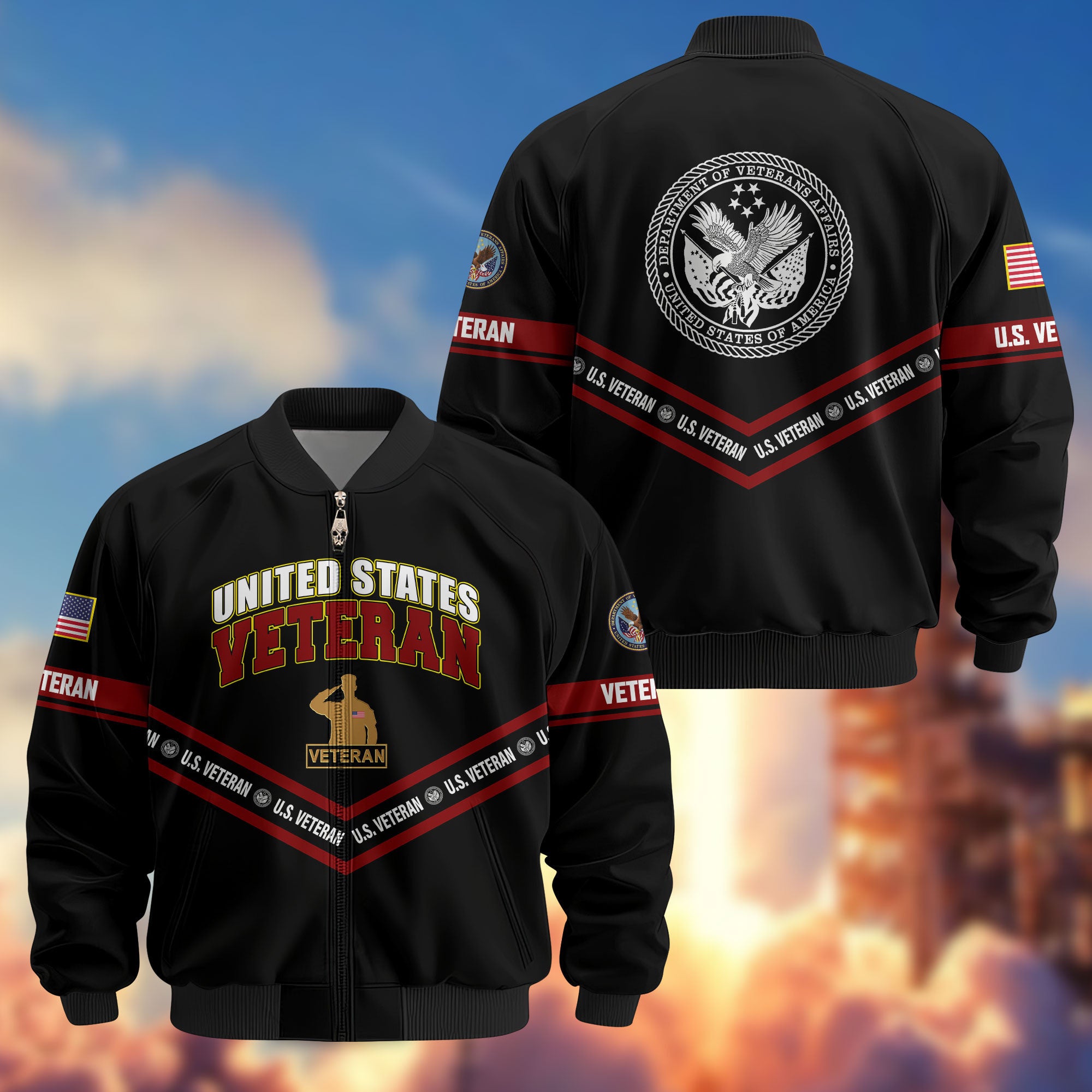 Premium US Veterans Bomber Jacket, Gifts For US Veterans, Gifts On Father's Day, Veterans Day.