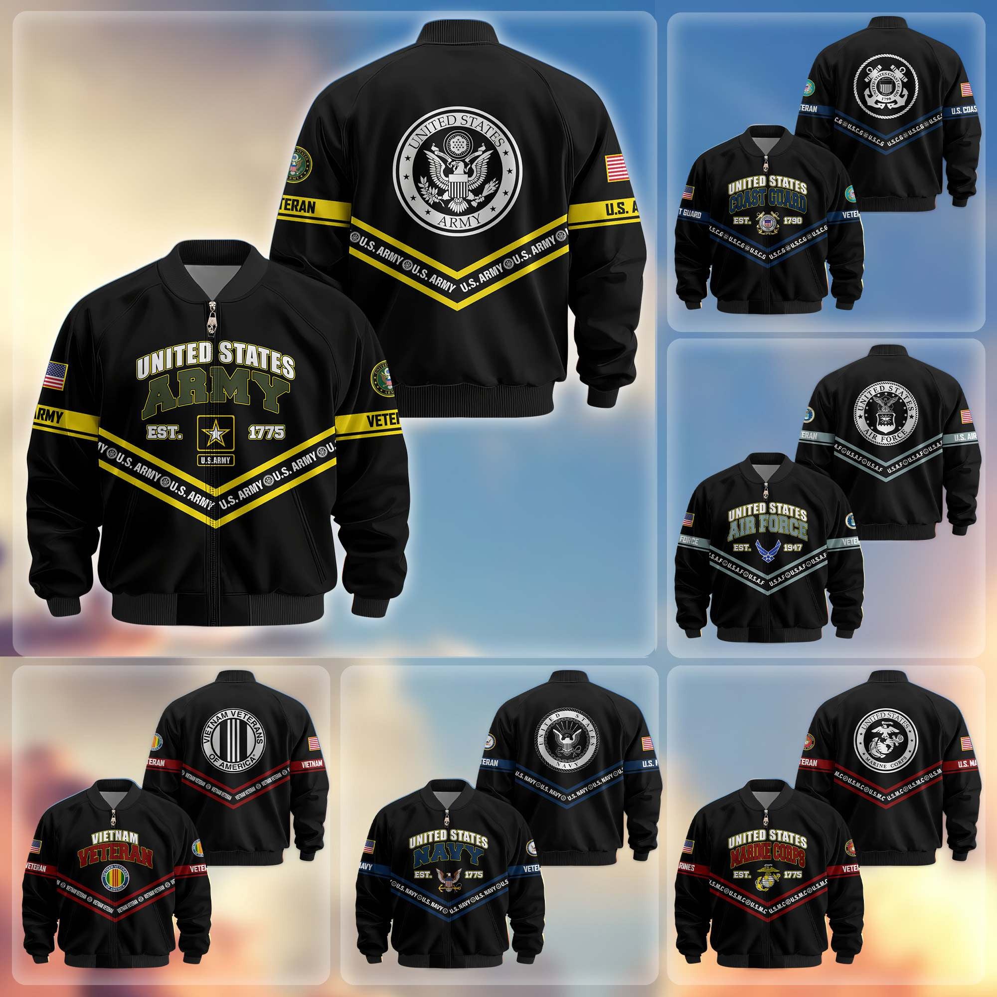 Premium US Veterans Bomber Jacket, Gifts For US Veterans, Gifts On Father's Day, Veterans Day.