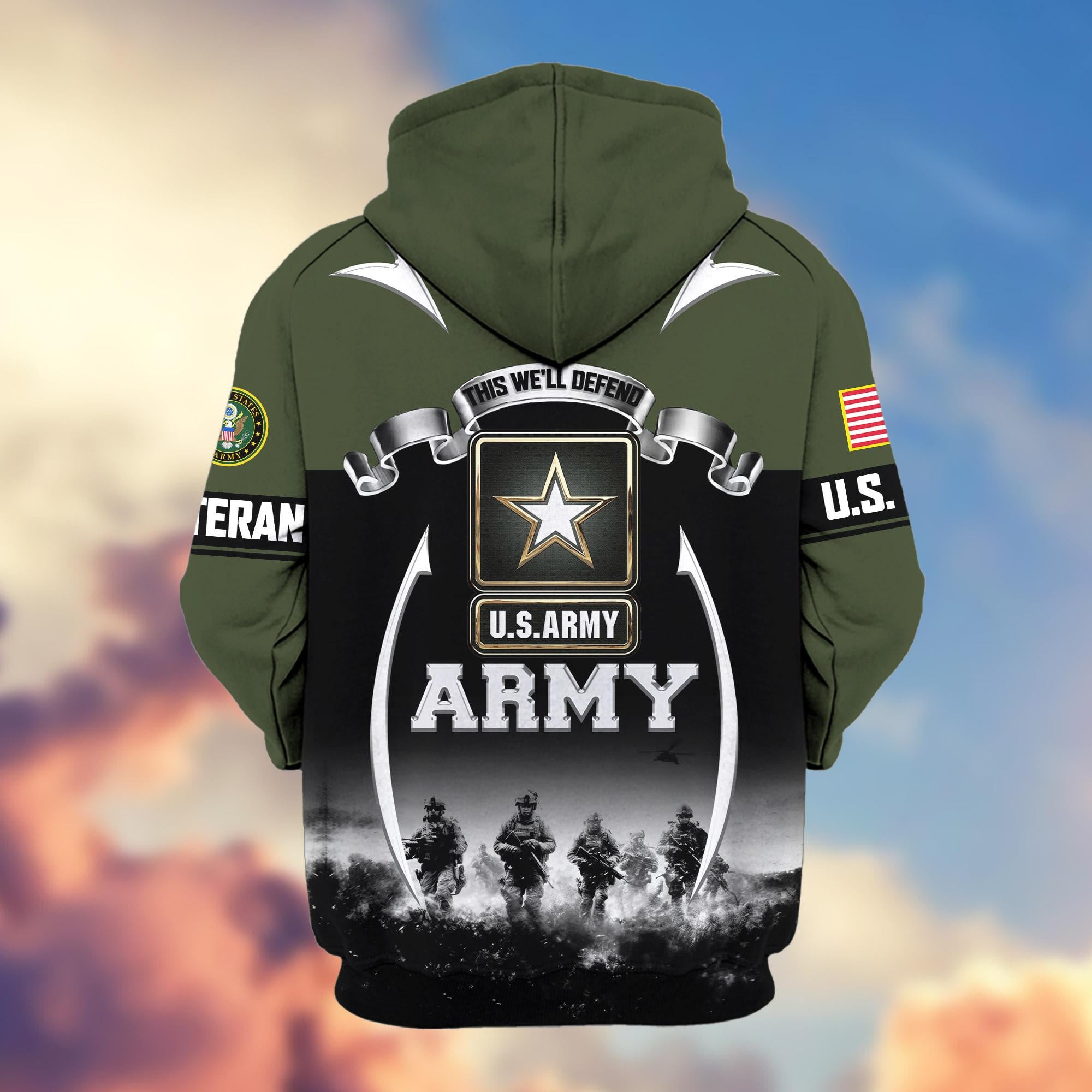 Premium US Veterans Zip Hoodie, Gifts For US Veterans, Gifts On Father's Day, Veterans Day.