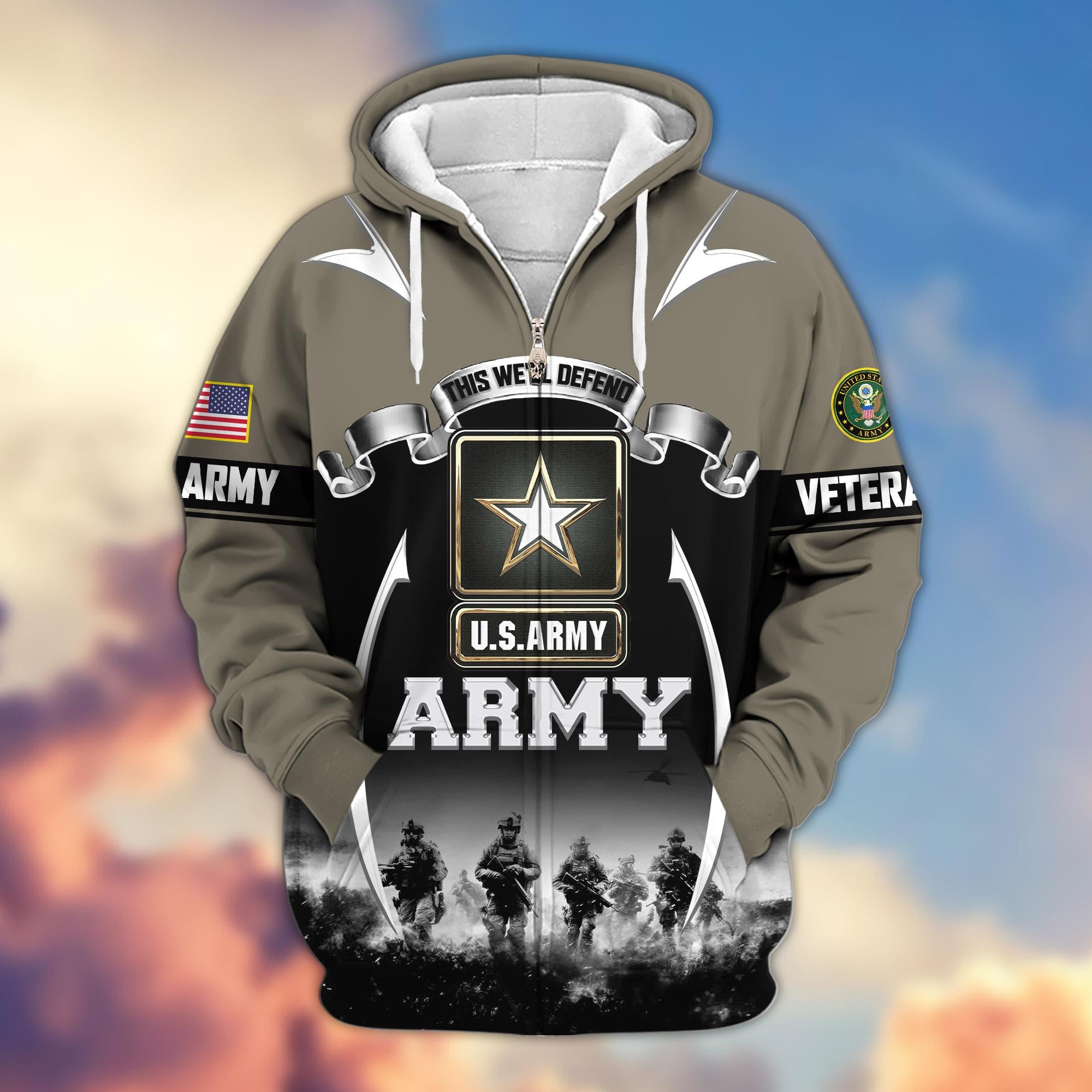 Premium US Veterans Zip Hoodie, Gifts For US Veterans, Gifts On Father's Day, Veterans Day.