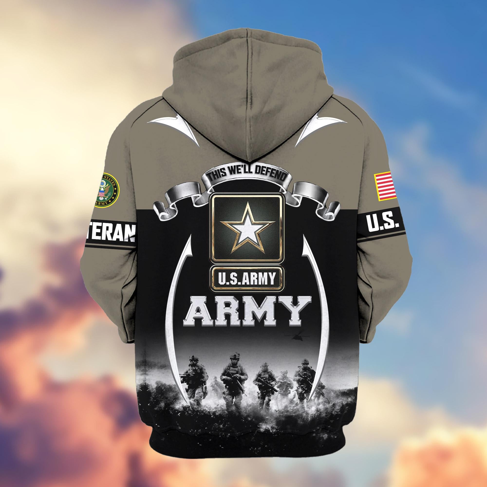 Premium US Veterans Zip Hoodie, Gifts For US Veterans, Gifts On Father's Day, Veterans Day.