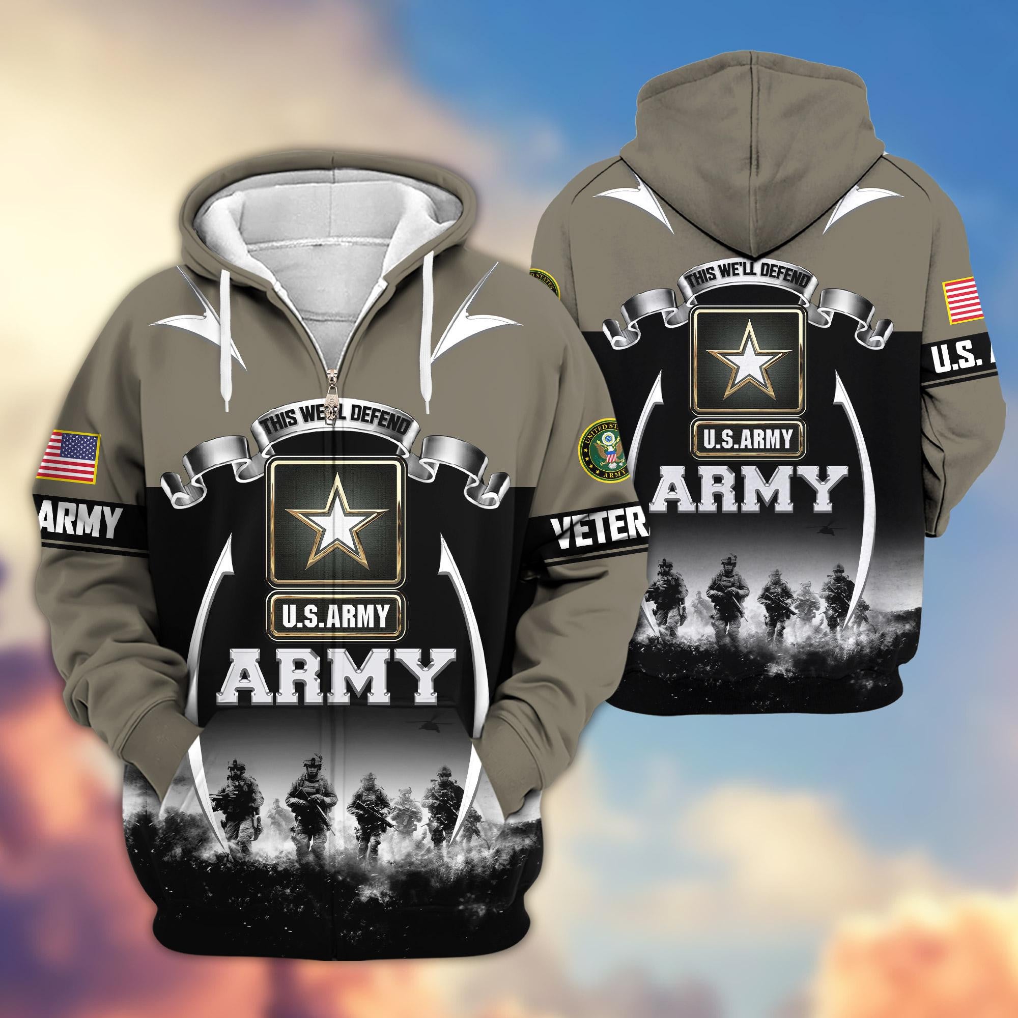 Premium US Veterans Zip Hoodie, Gifts For US Veterans, Gifts On Father's Day, Veterans Day.