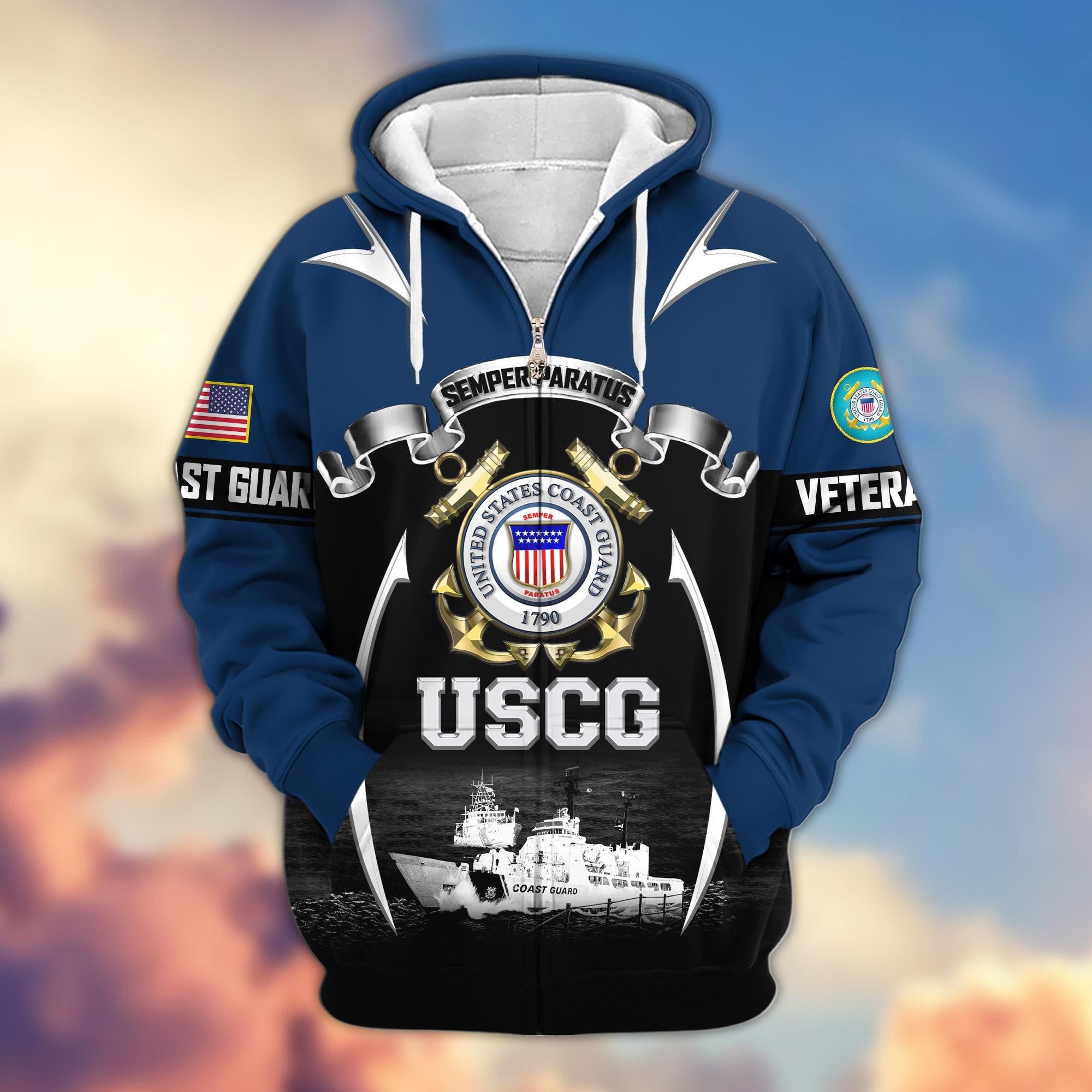 Premium US Veterans Zip Hoodie, Gifts For US Veterans, Gifts On Father's Day, Veterans Day.