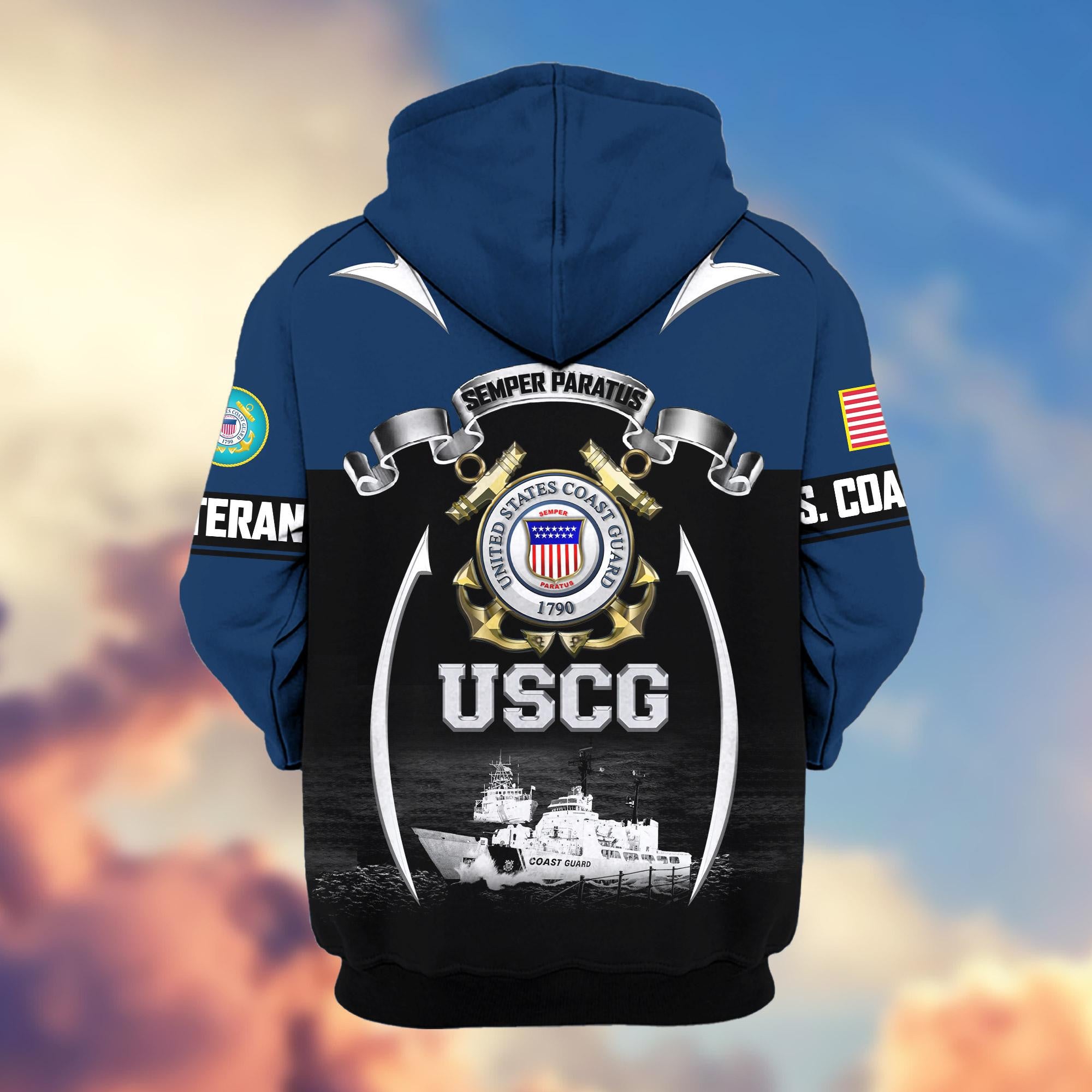 Premium US Veterans Zip Hoodie, Gifts For US Veterans, Gifts On Father's Day, Veterans Day.