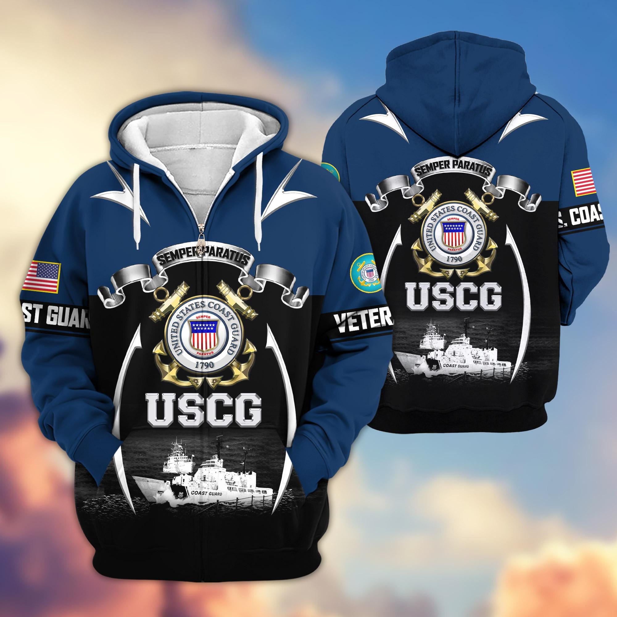 Premium US Veterans Zip Hoodie, Gifts For US Veterans, Gifts On Father's Day, Veterans Day.