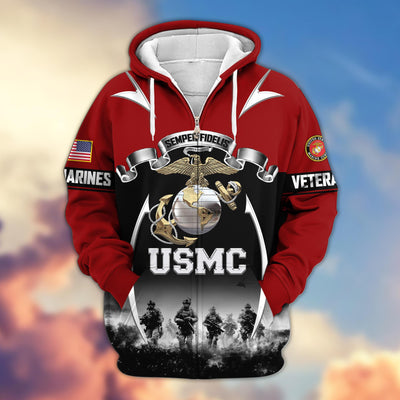 Premium US Veterans Zip Hoodie, Gifts For US Veterans, Gifts On Father's Day, Veterans Day.