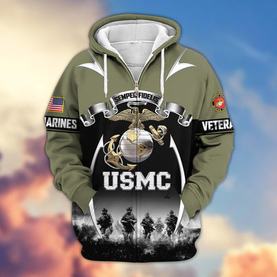 Premium US Veterans Zip Hoodie, Gifts For US Veterans, Gifts On Father's Day, Veterans Day.