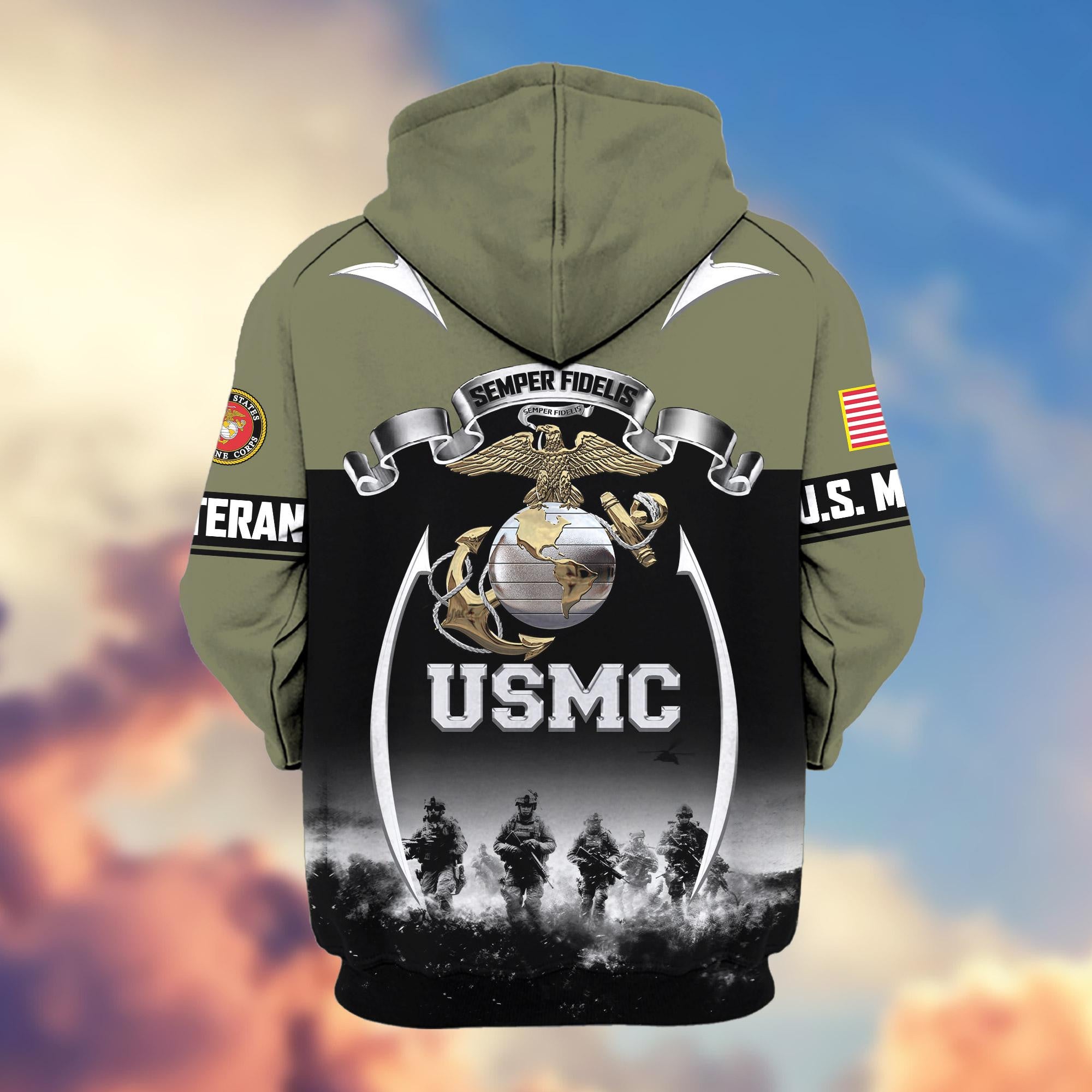 Premium US Veterans Zip Hoodie, Gifts For US Veterans, Gifts On Father's Day, Veterans Day.