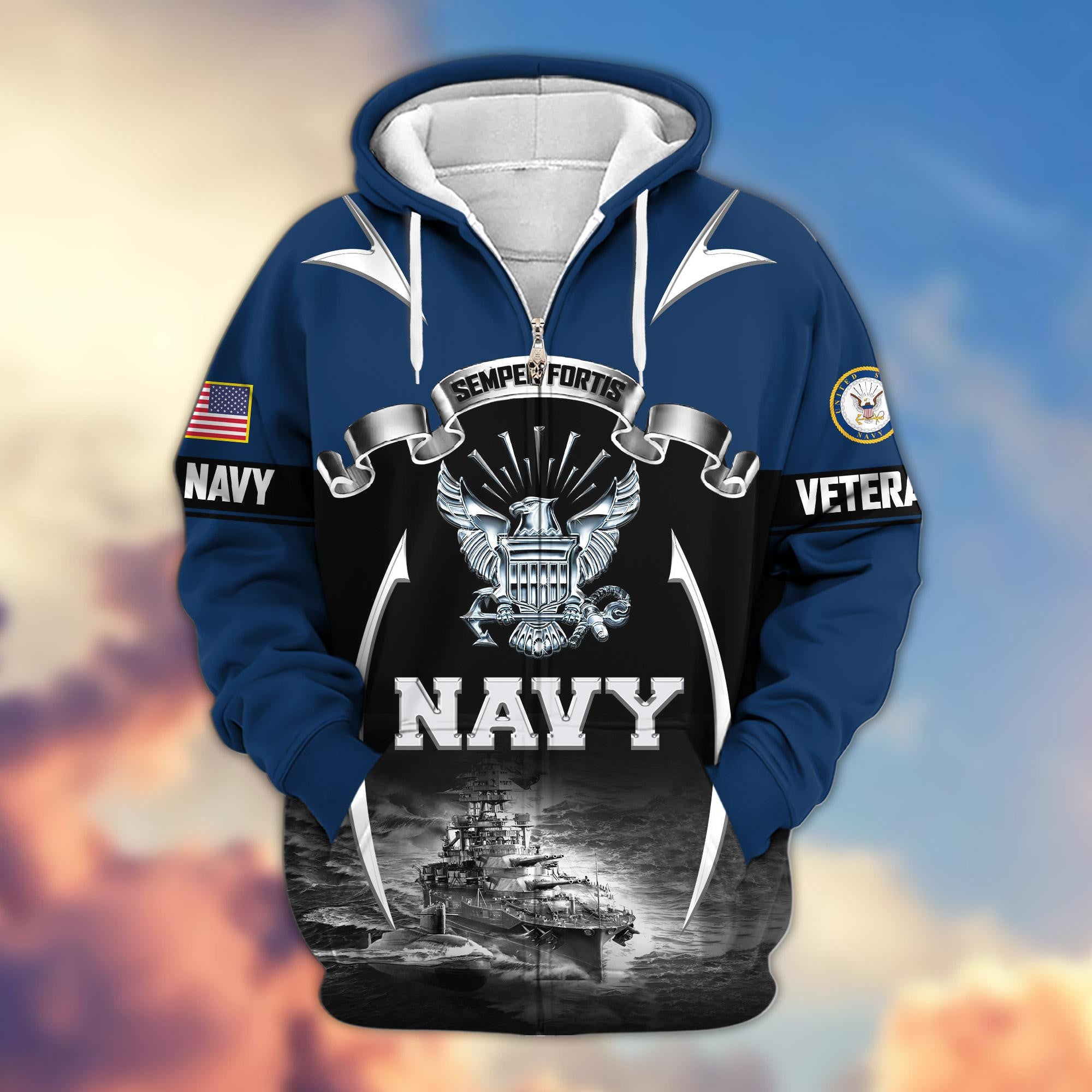 Premium US Veterans Zip Hoodie, Gifts For US Veterans, Gifts On Father's Day, Veterans Day.