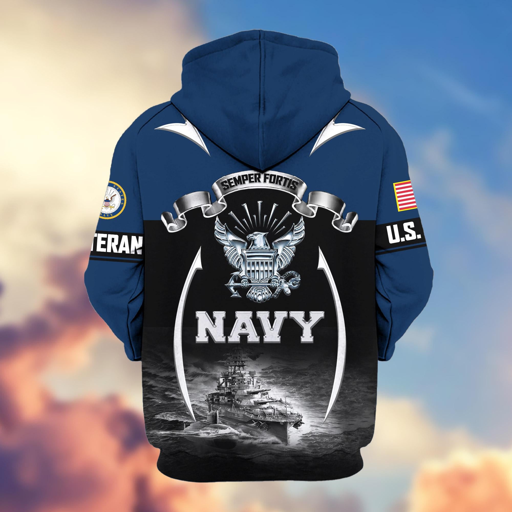 Premium US Veterans Zip Hoodie, Gifts For US Veterans, Gifts On Father's Day, Veterans Day.
