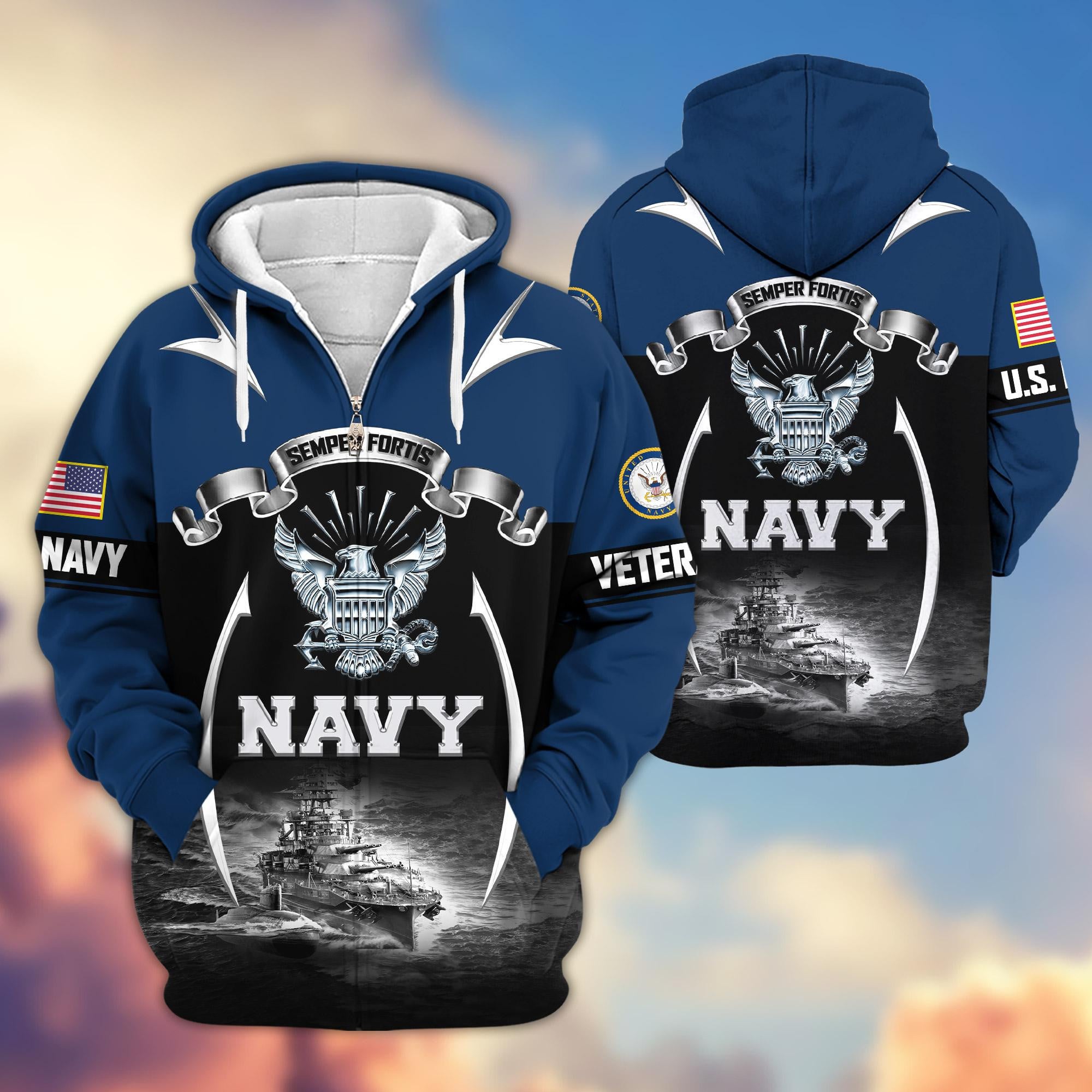 Premium US Veterans Zip Hoodie, Gifts For US Veterans, Gifts On Father's Day, Veterans Day.