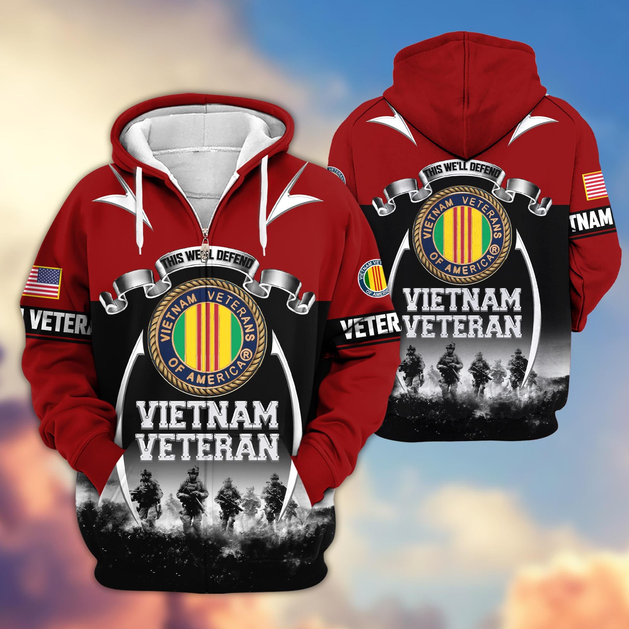 Premium US Veterans Zip Hoodie, Gifts For US Veterans, Gifts On Father's Day, Veterans Day.