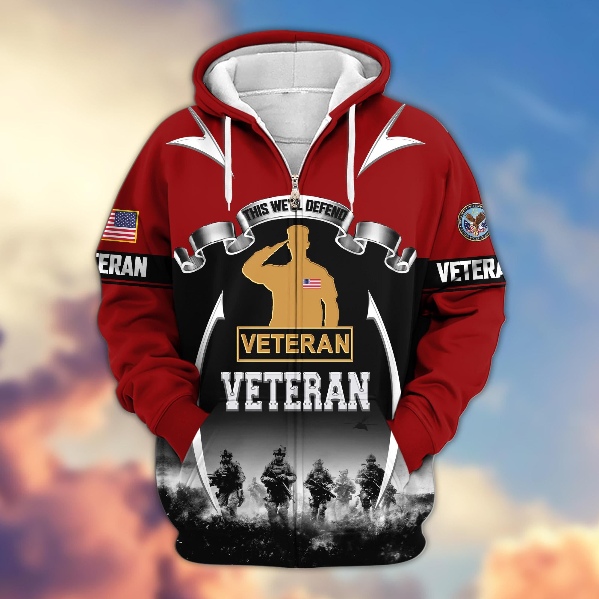 Premium US Veterans Zip Hoodie, Gifts For US Veterans, Gifts On Father's Day, Veterans Day.