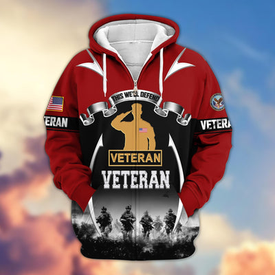 Premium US Veterans Zip Hoodie, Gifts For US Veterans, Gifts On Father's Day, Veterans Day.