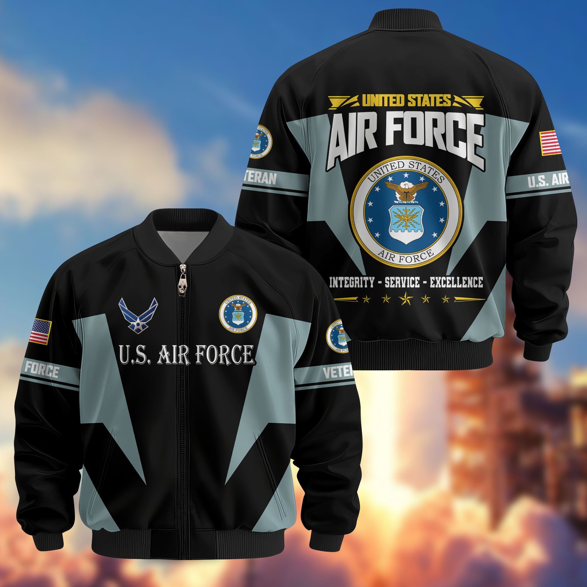 Premium US Veterans Bomber Jacket, Gifts For US Veterans, Gifts On Father's Day, Veterans Day.