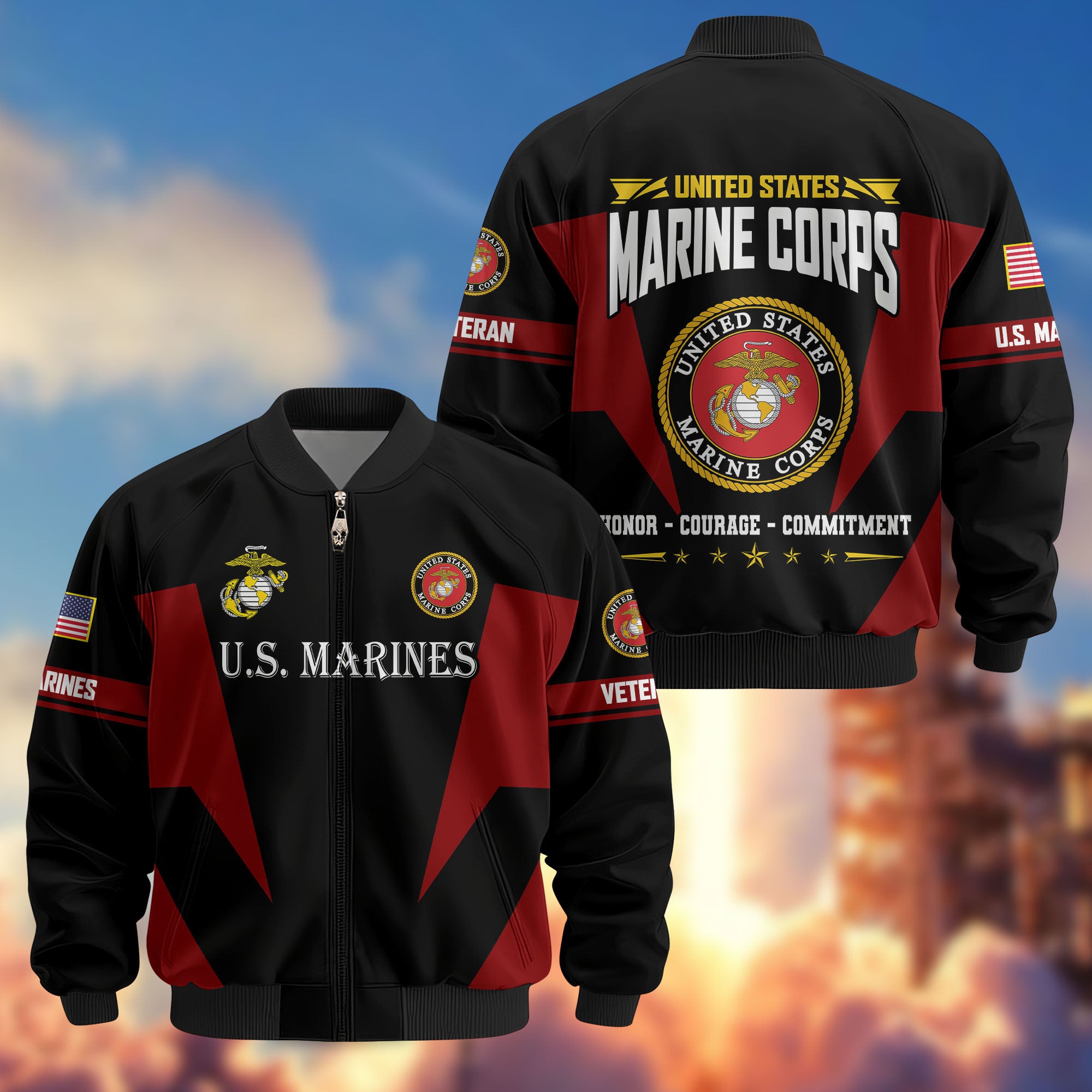 Premium US Veterans Bomber Jacket, Gifts For US Veterans, Gifts On Father's Day, Veterans Day.