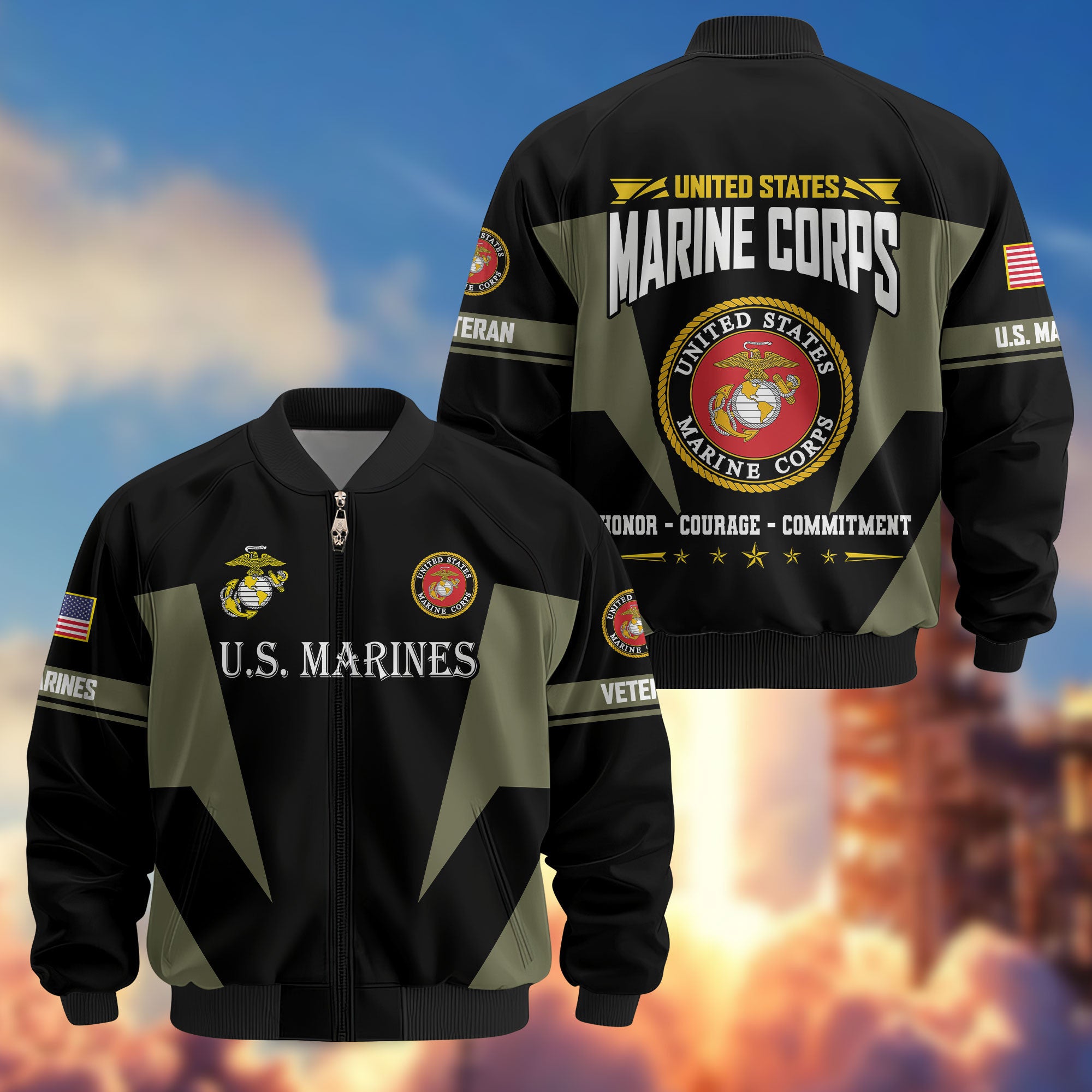 Premium US Veterans Bomber Jacket, Gifts For US Veterans, Gifts On Father's Day, Veterans Day.