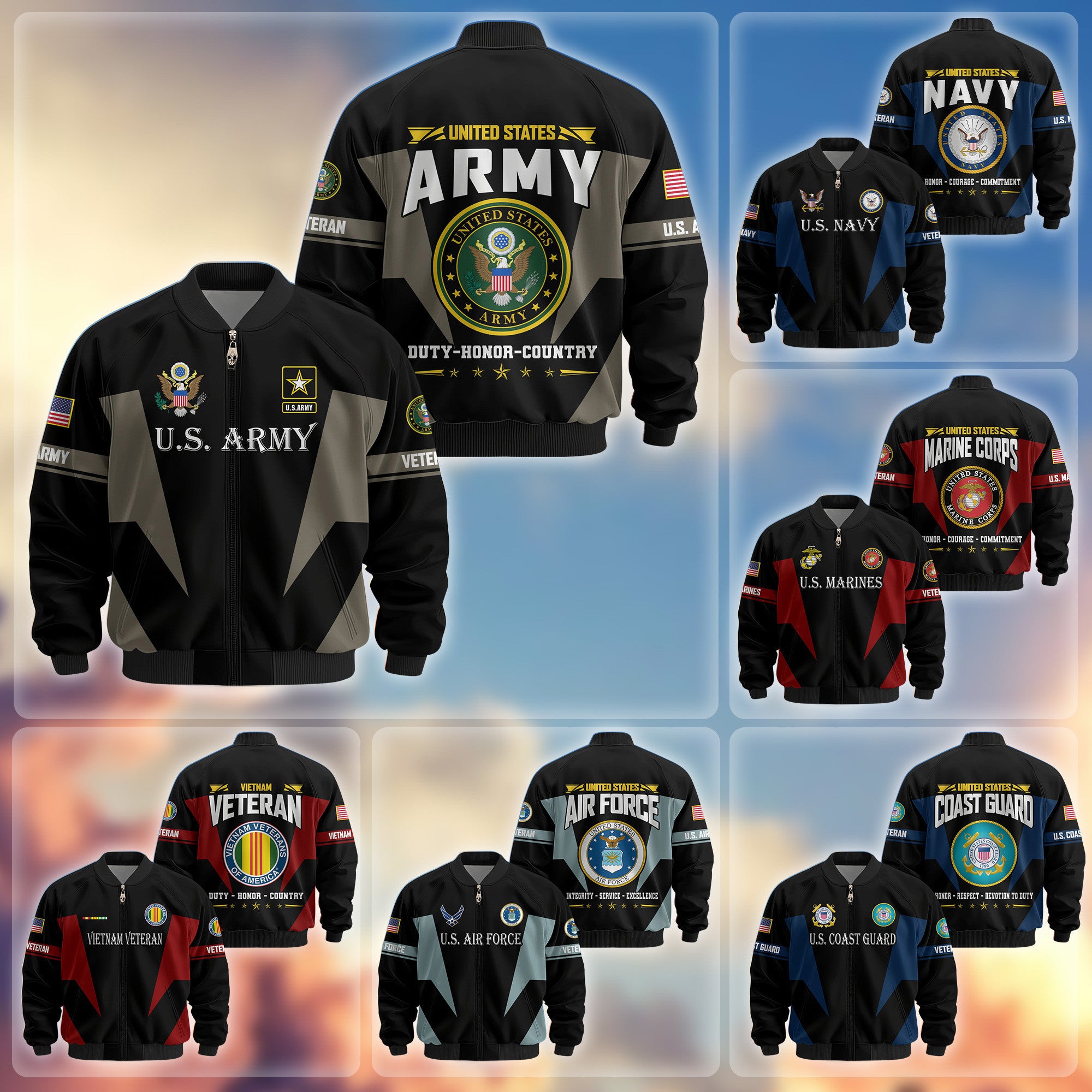 Premium US Veterans Bomber Jacket, Gifts For US Veterans, Gifts On Father's Day, Veterans Day.