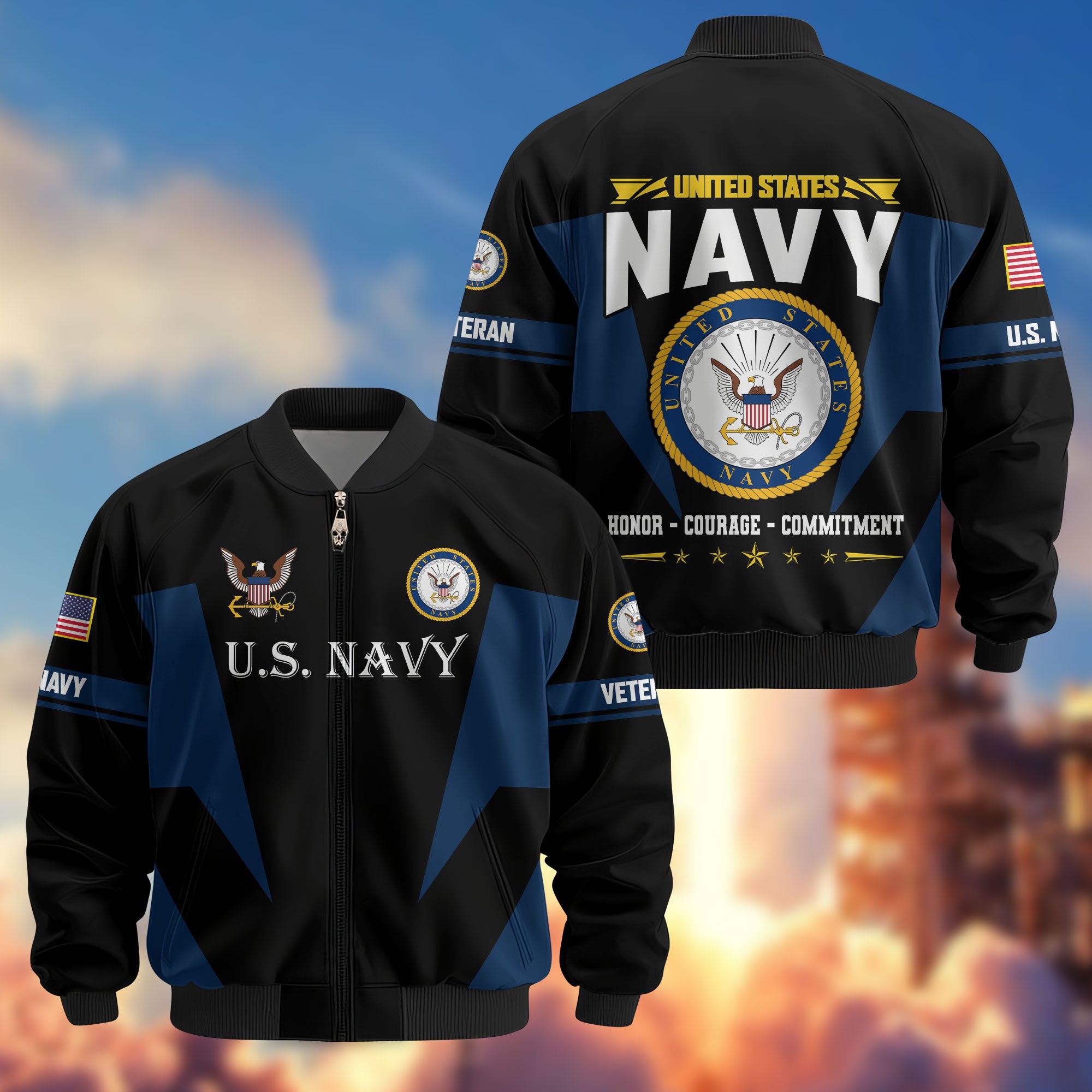 Premium US Veterans Bomber Jacket, Gifts For US Veterans, Gifts On Father's Day, Veterans Day.