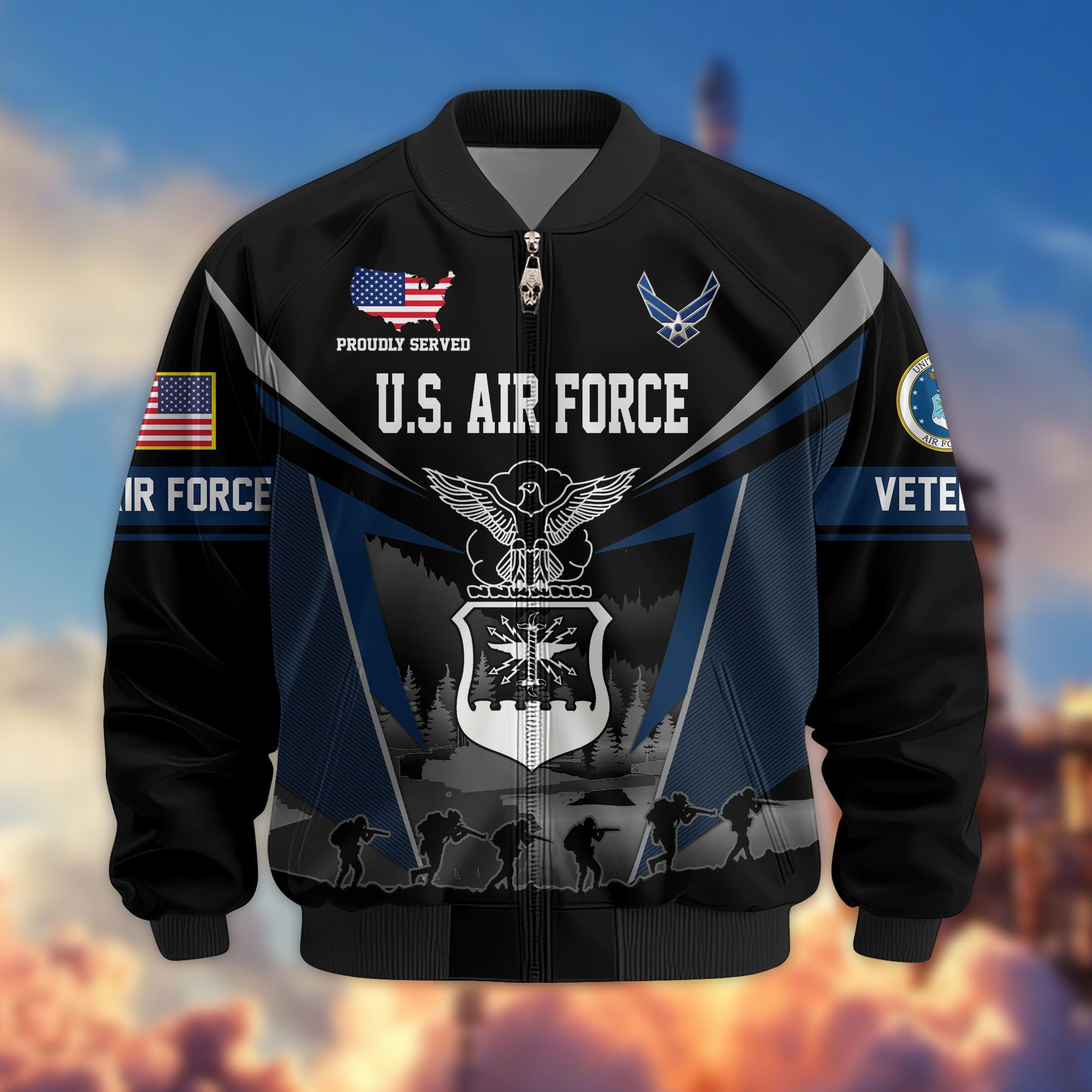 Premium US Veterans Bomber Jacket, Gifts For US Veterans, Gifts On Father's Day, Veterans Day.
