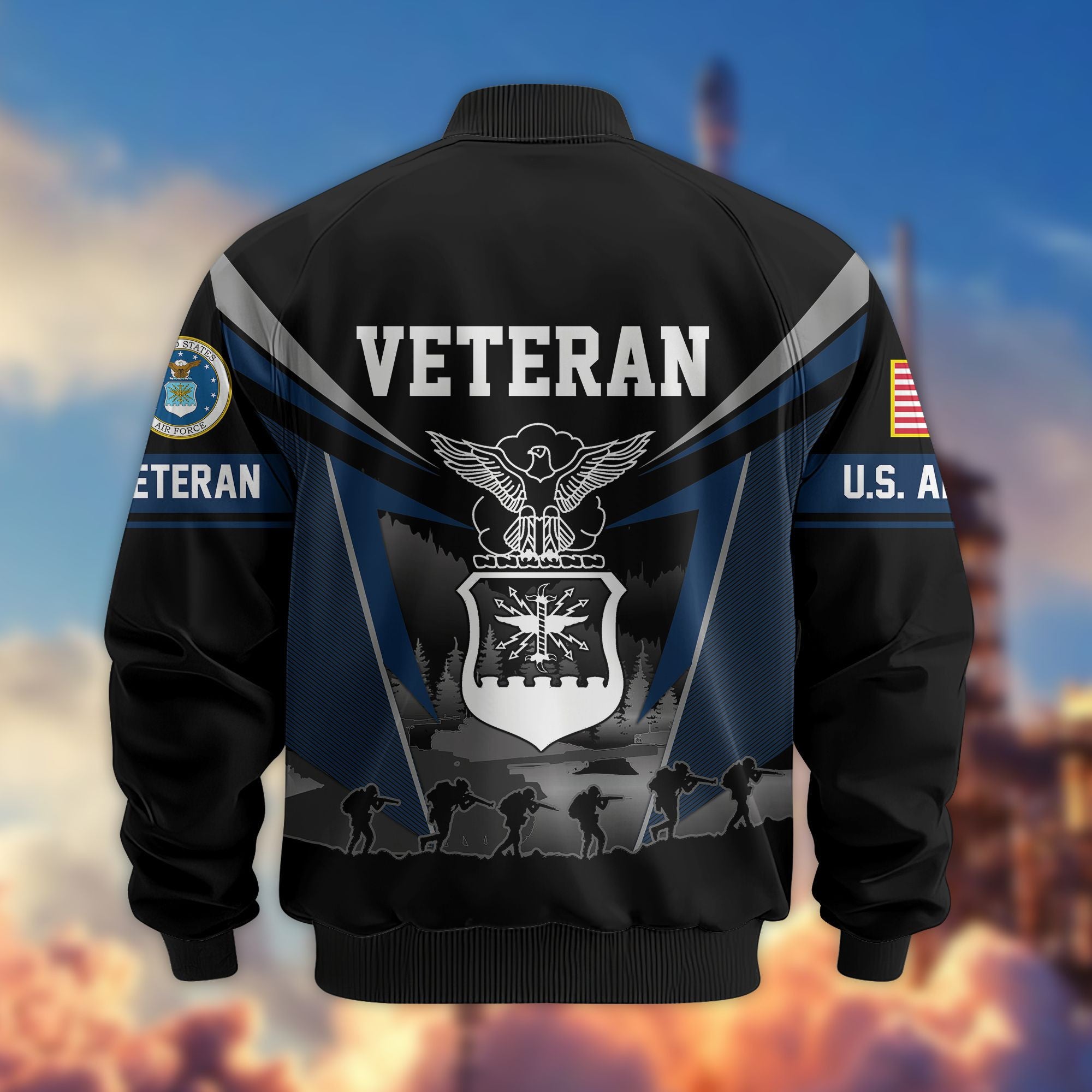 Premium US Veterans Bomber Jacket, Gifts For US Veterans, Gifts On Father's Day, Veterans Day.